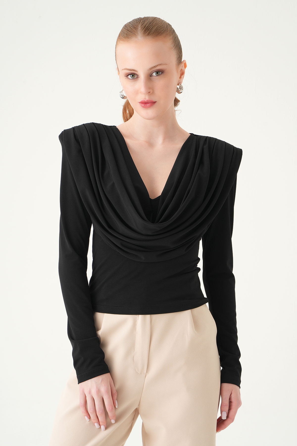 Siyah Degaje Yaka Uzun Kol Bluz 251282 - 6