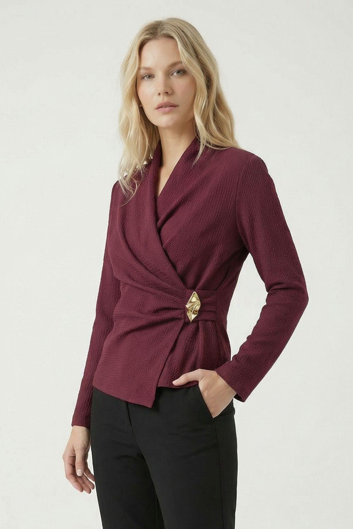 Bordo Kruvaze Yaka Bluz 251298 - 2