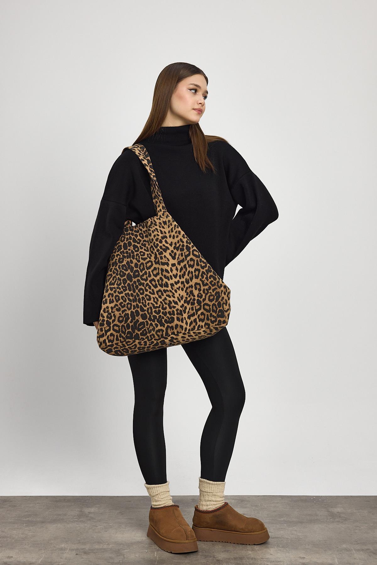 Leopar Leopar Desen Omuz Çantası 2513 - 3