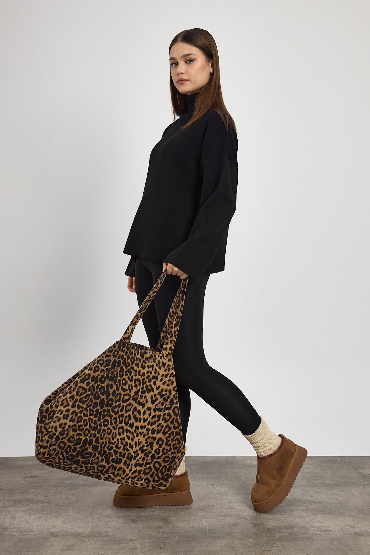 Leopar Leopar Desen Omuz Çantası 2513 - 5