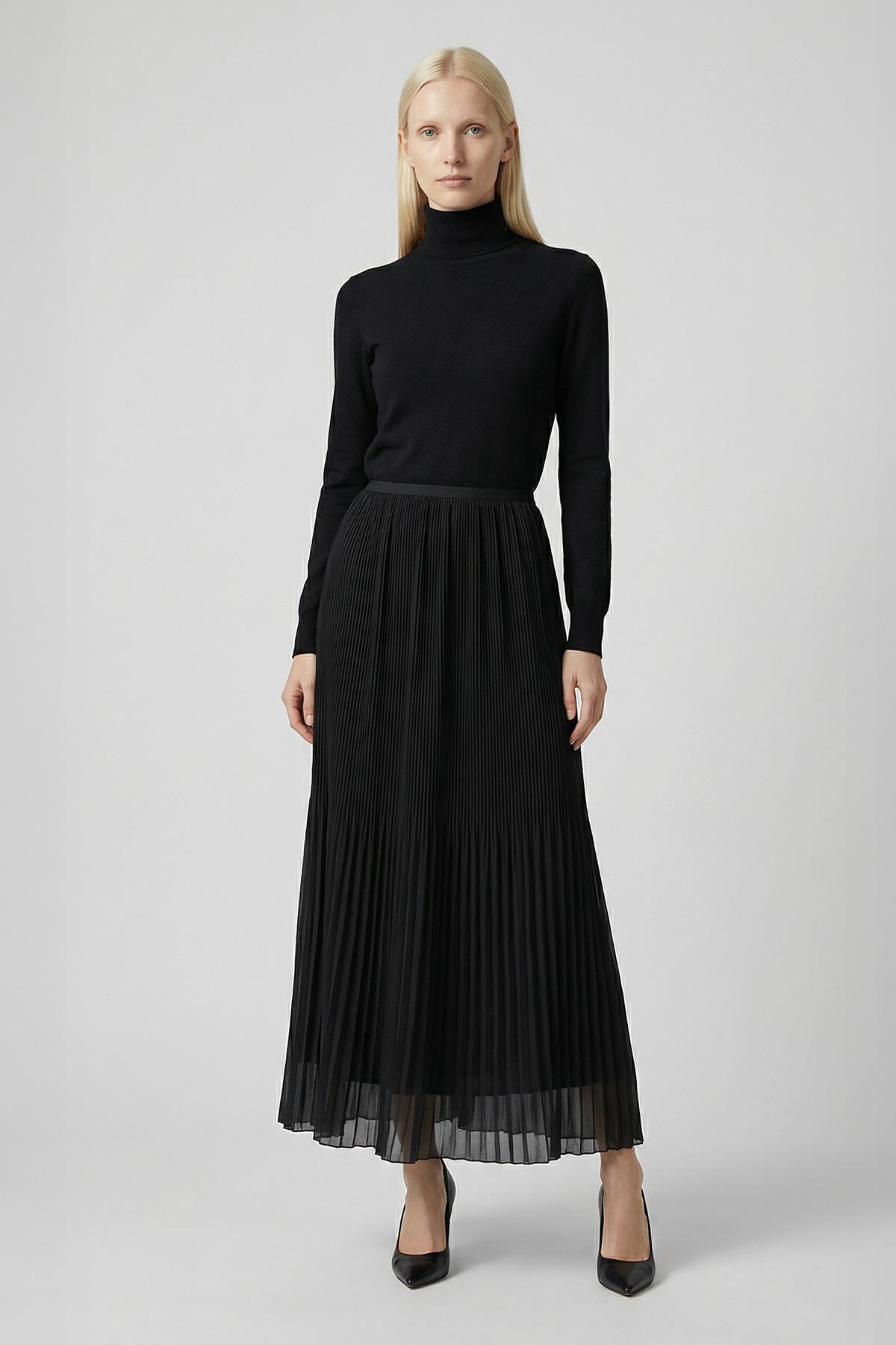 251358 Bel Lastikli Piliseli Etek Siyah - 1