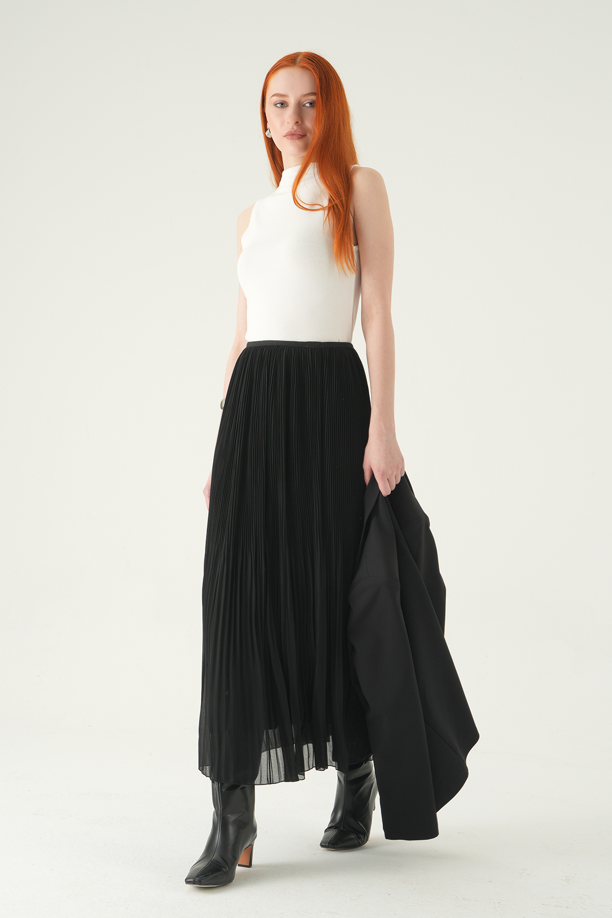 251358 Bel Lastikli Piliseli Etek Siyah - RAYS (1)