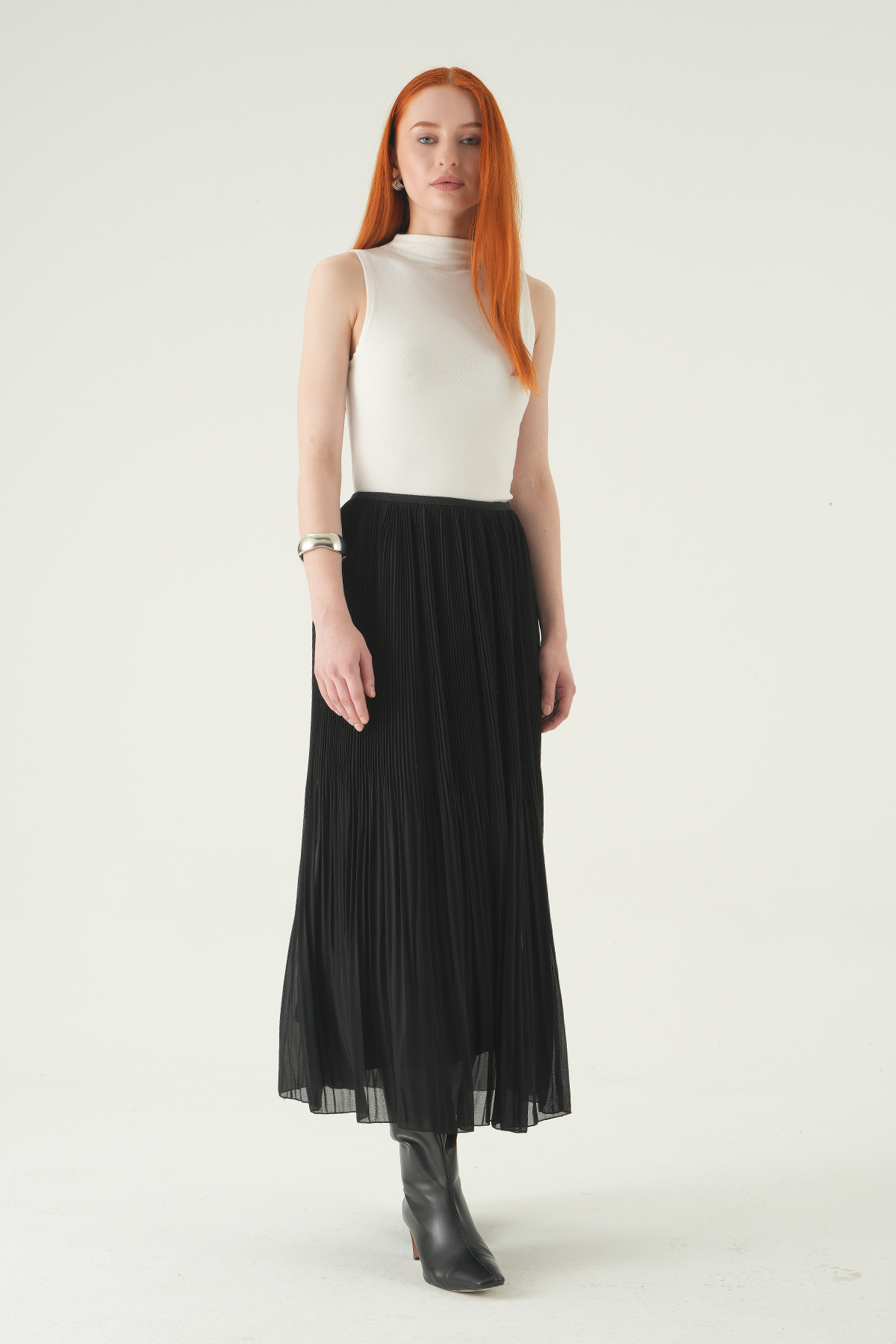 Siyah Bel Lastikli Piliseli Etek 251358 - 6