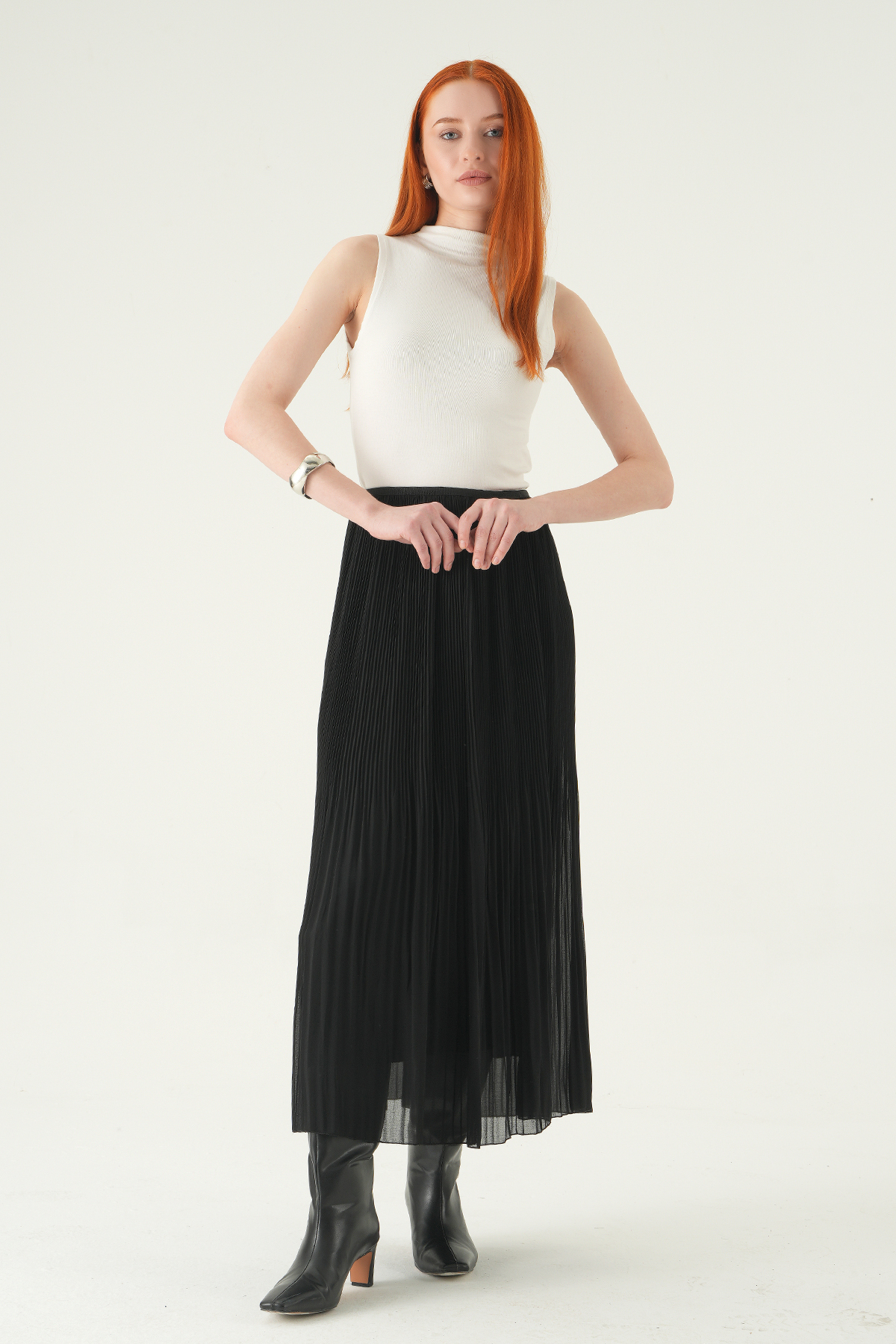 Siyah Bel Lastikli Piliseli Etek 251358 - 7