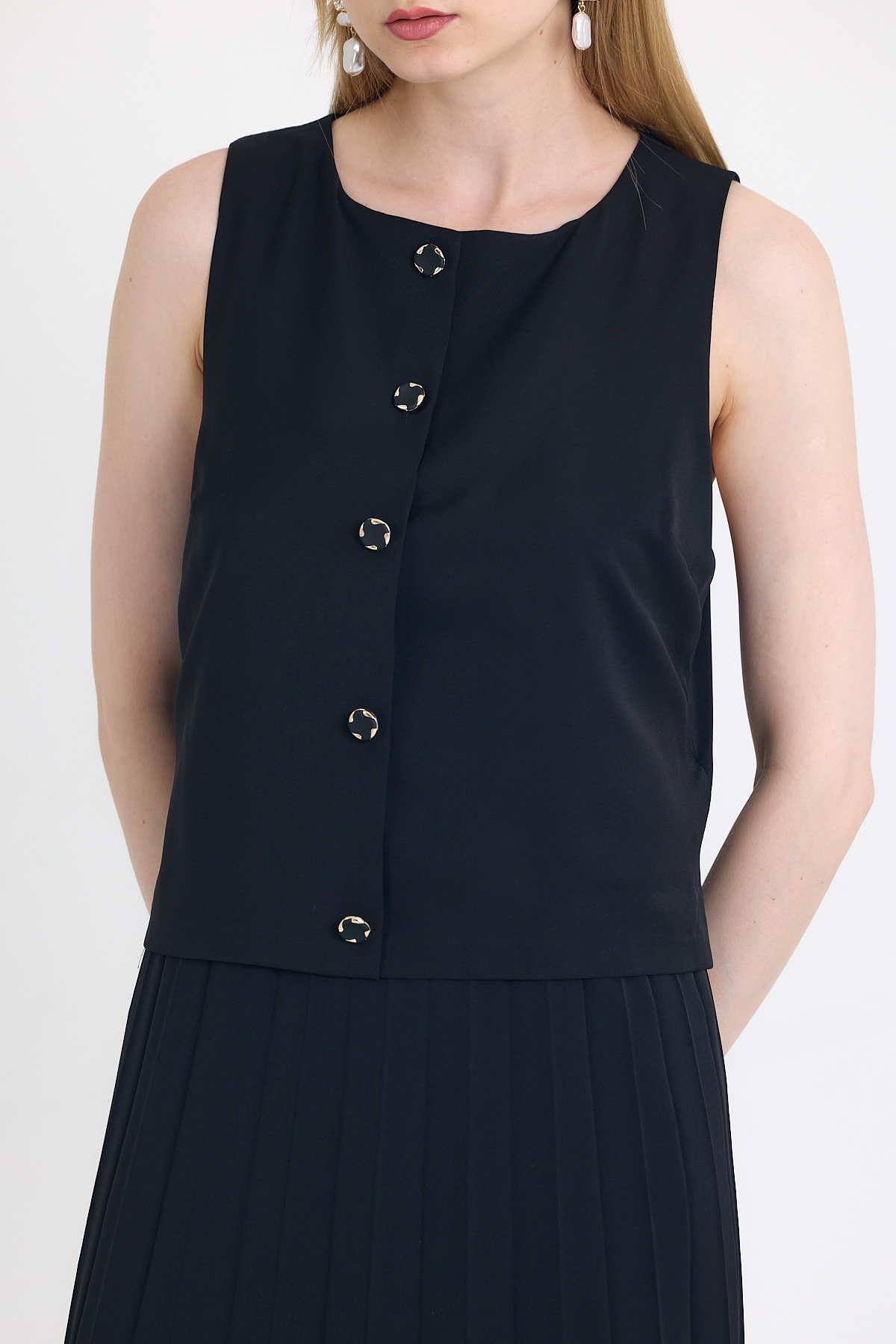 Siyah Ön Düğmeli Pliseli Elbise 251627 - 4