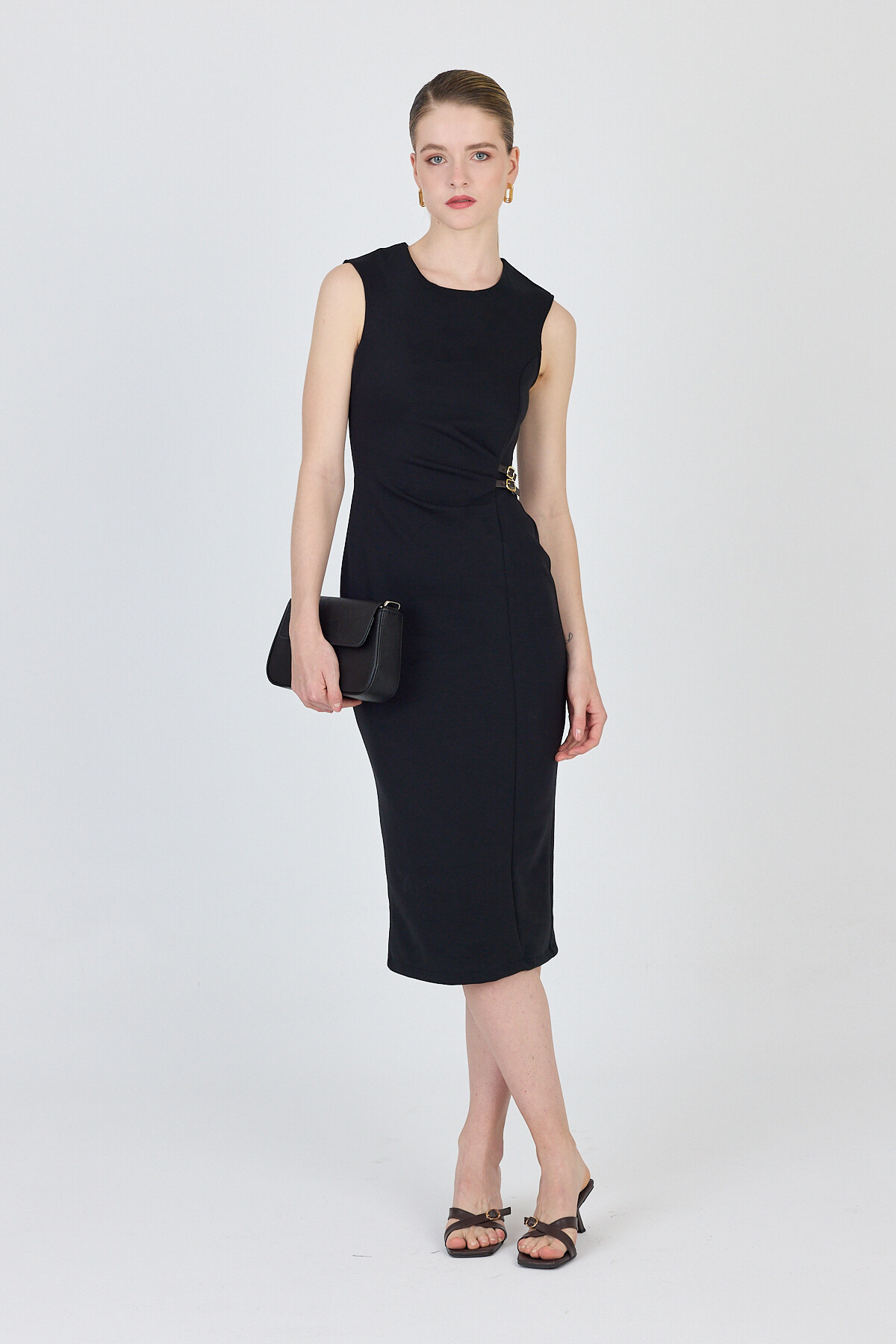 Siyah Kemer Detaylı Midi Elbise 251636 - RAYS