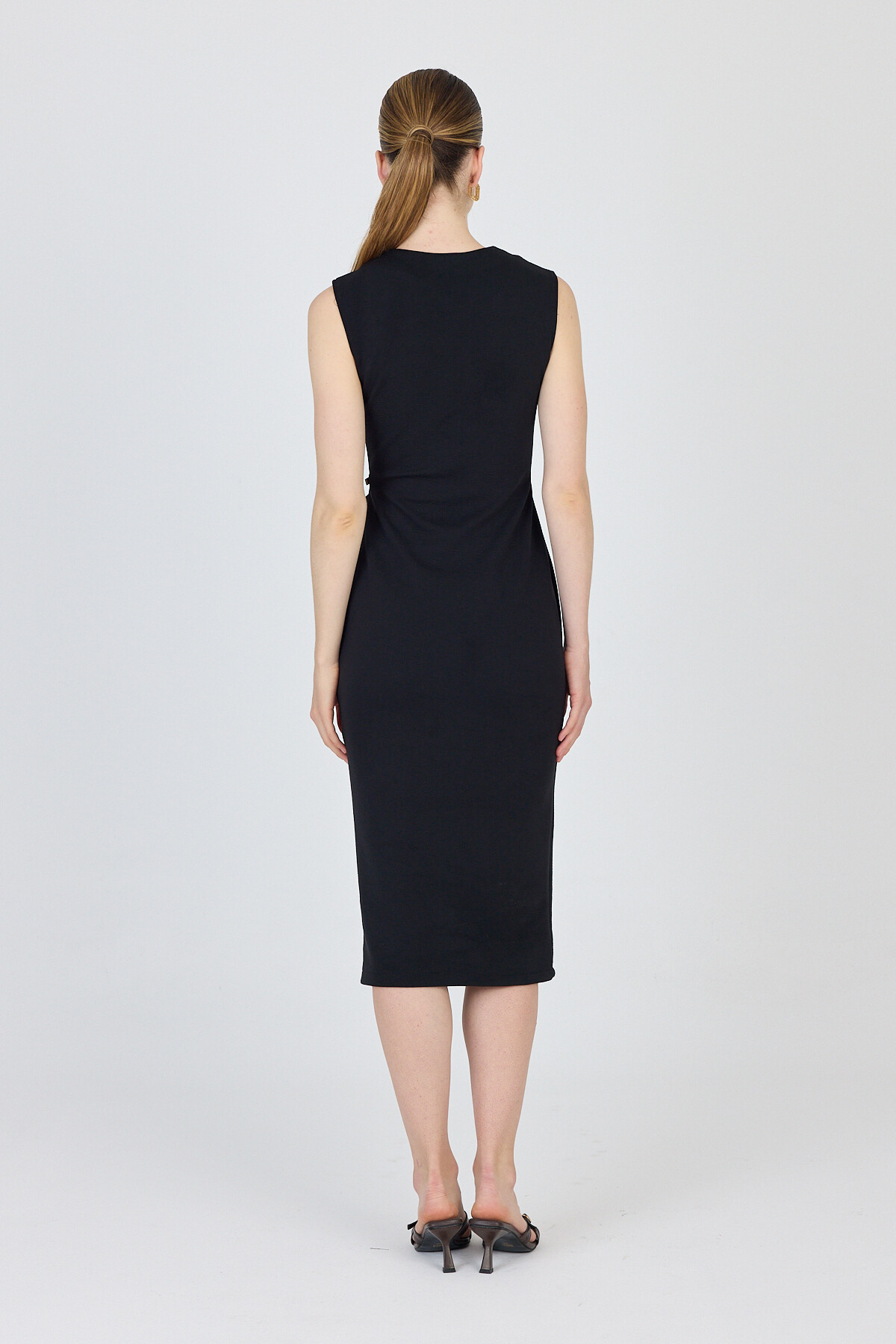 Siyah Kemer Detaylı Midi Elbise 251636 - 5