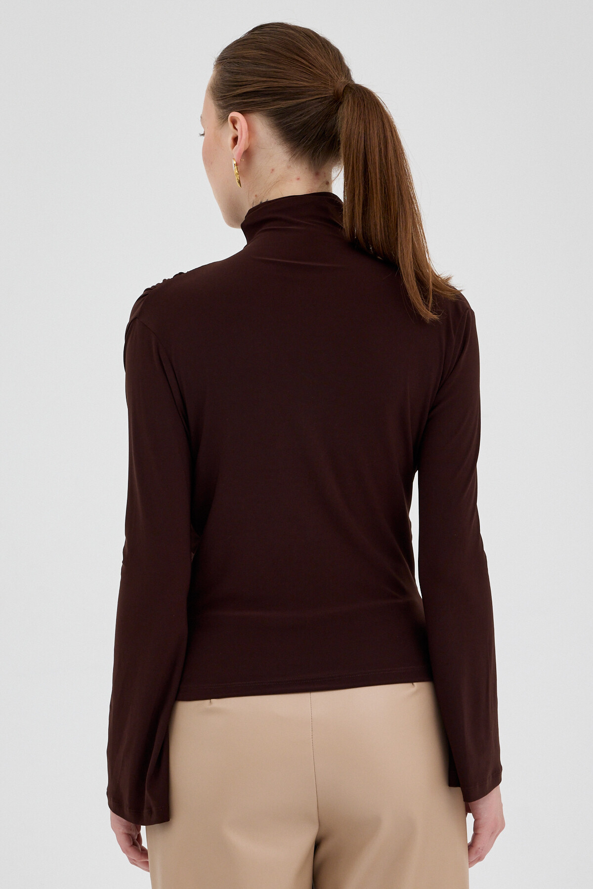 Acı Kahve Balıkçı Yaka Drapeli Bluz 2517 - 5