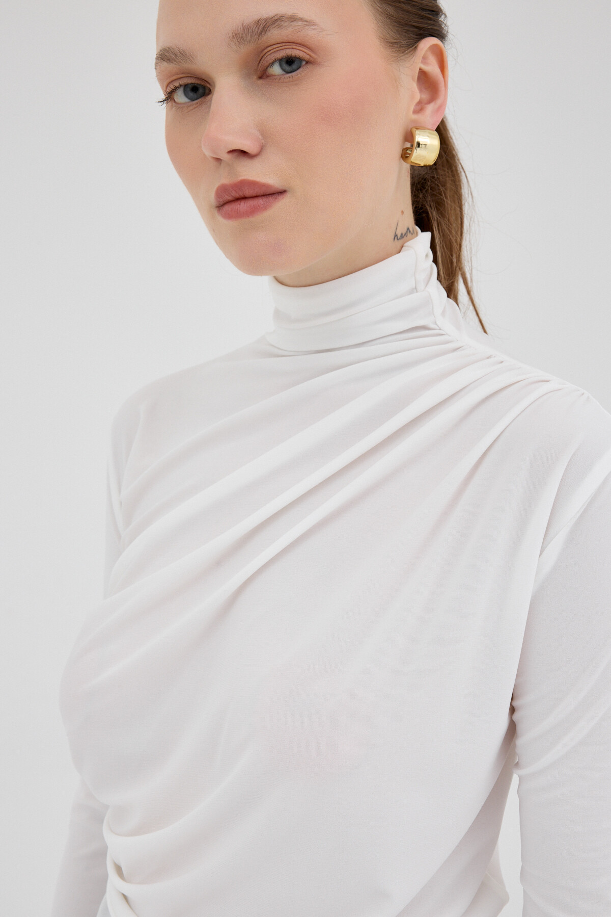 Ekru Balıkçı Yaka Drapeli Bluz 2517 - RAYS