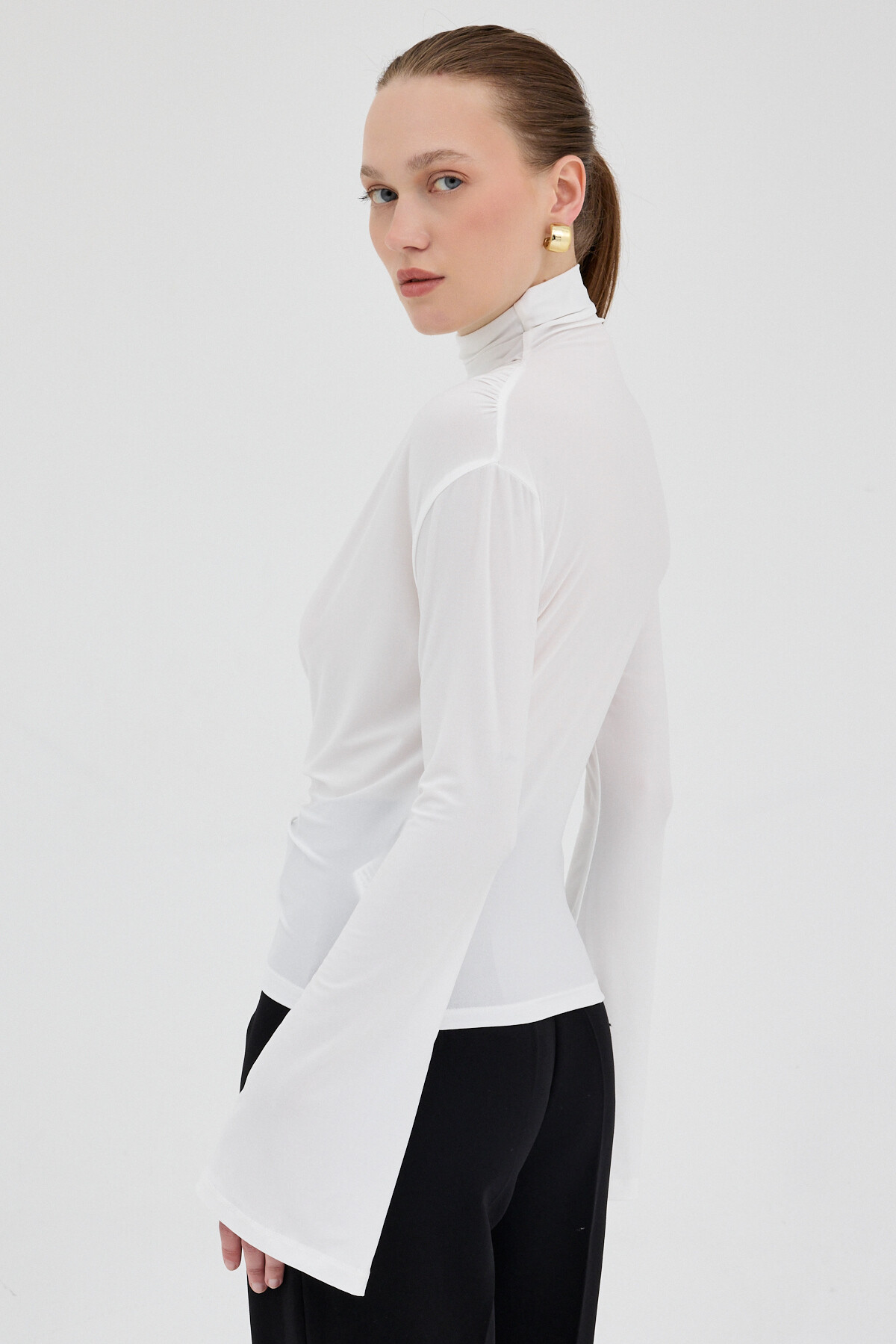 Ekru Balıkçı Yaka Drapeli Bluz 2517 - 5