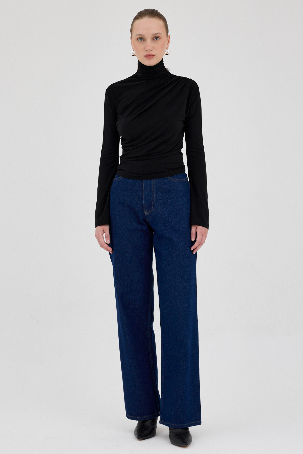 Siyah Balıkçı Yaka Drapeli Bluz 2517 - 3