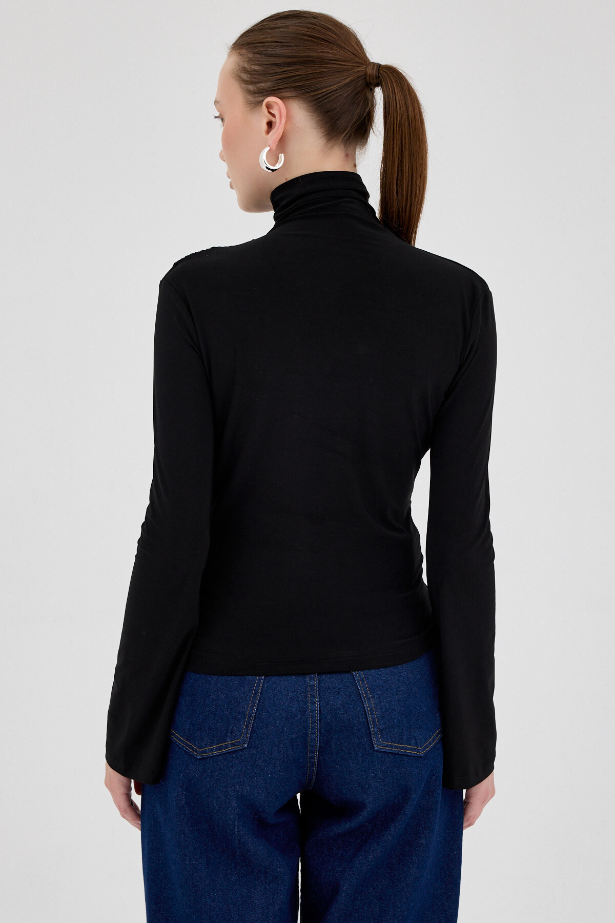 Siyah Balıkçı Yaka Drapeli Bluz 2517 - 5