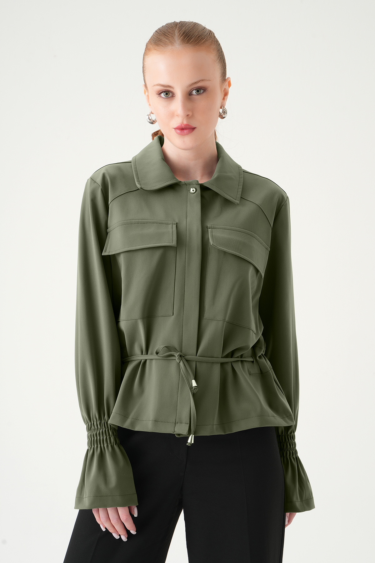 Haki Kol Lastikli Düğmeli Ceket 251856 - 2