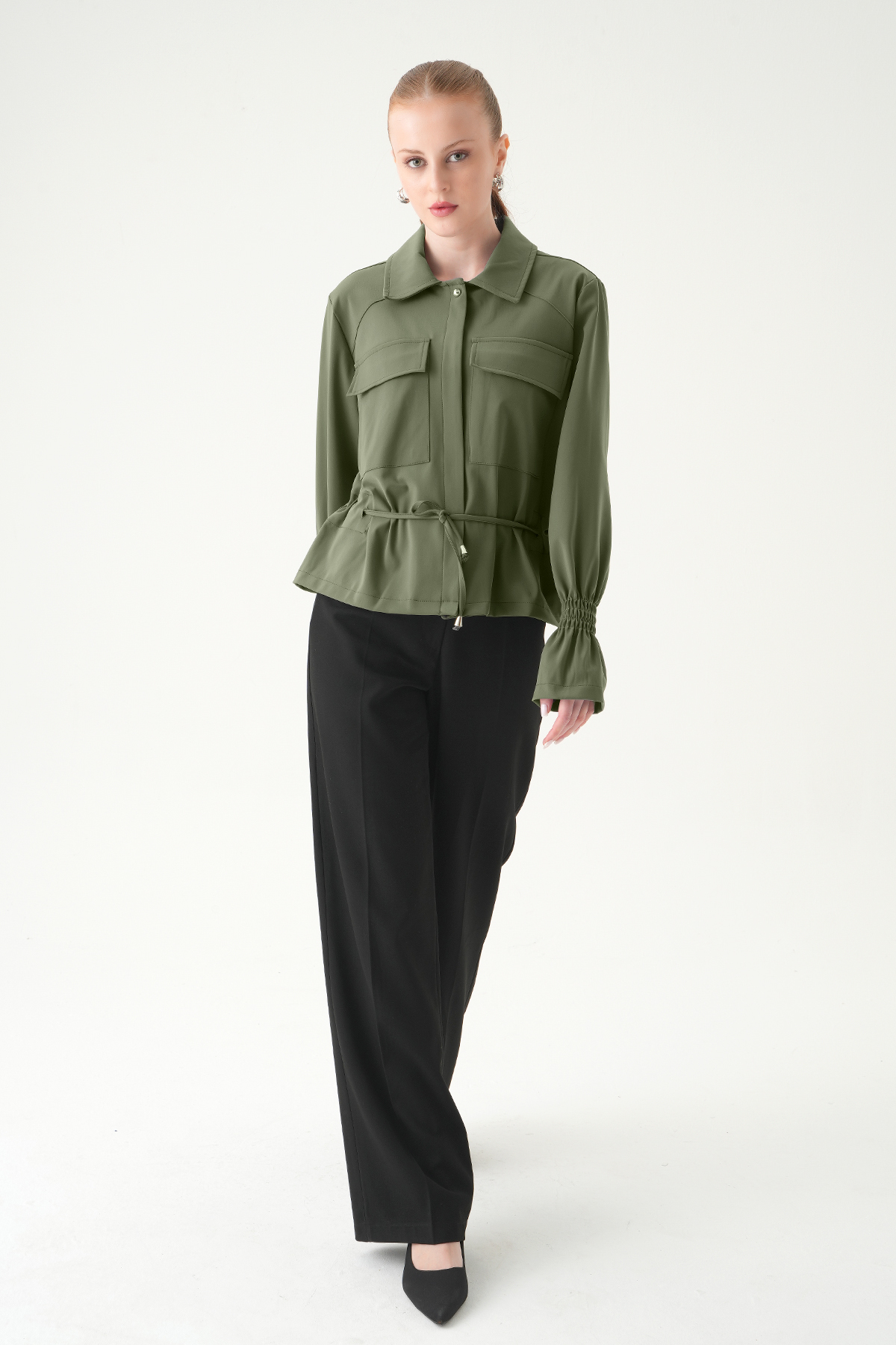 Haki Kol Lastikli Düğmeli Ceket 251856 - 3