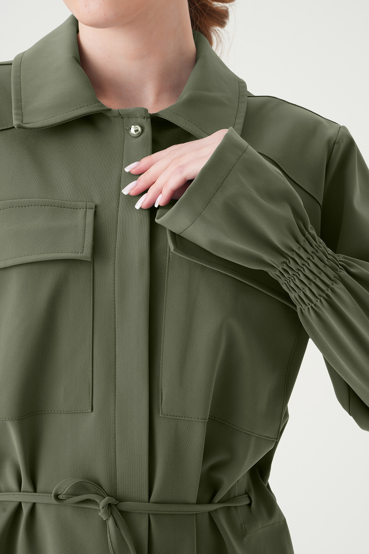 Haki Kol Lastikli Düğmeli Ceket 251856 - 4