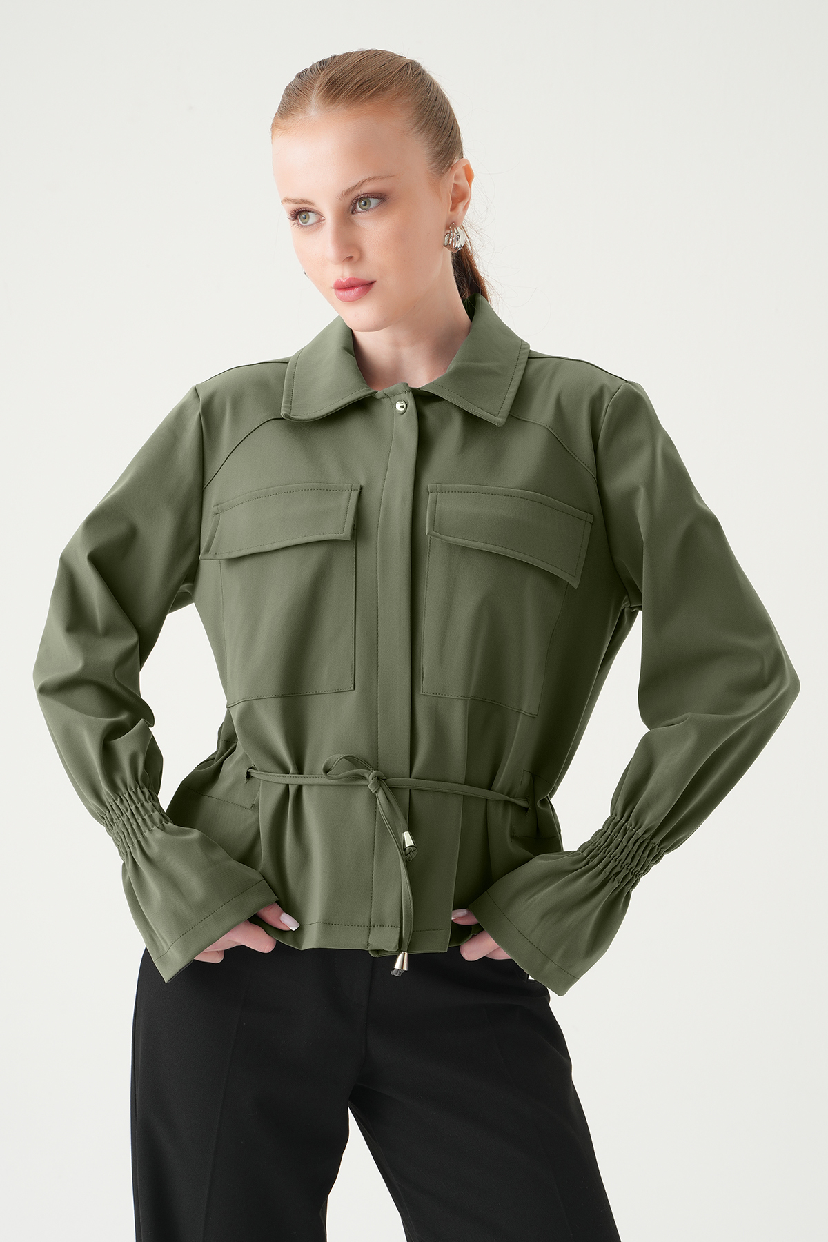 Haki Kol Lastikli Düğmeli Ceket 251856 - 6