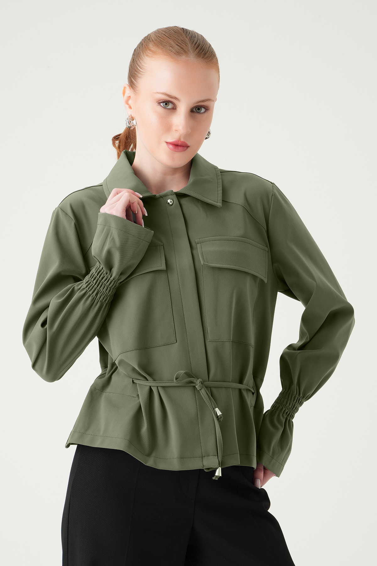 Haki Kol Lastikli Düğmeli Ceket 251856 - 7