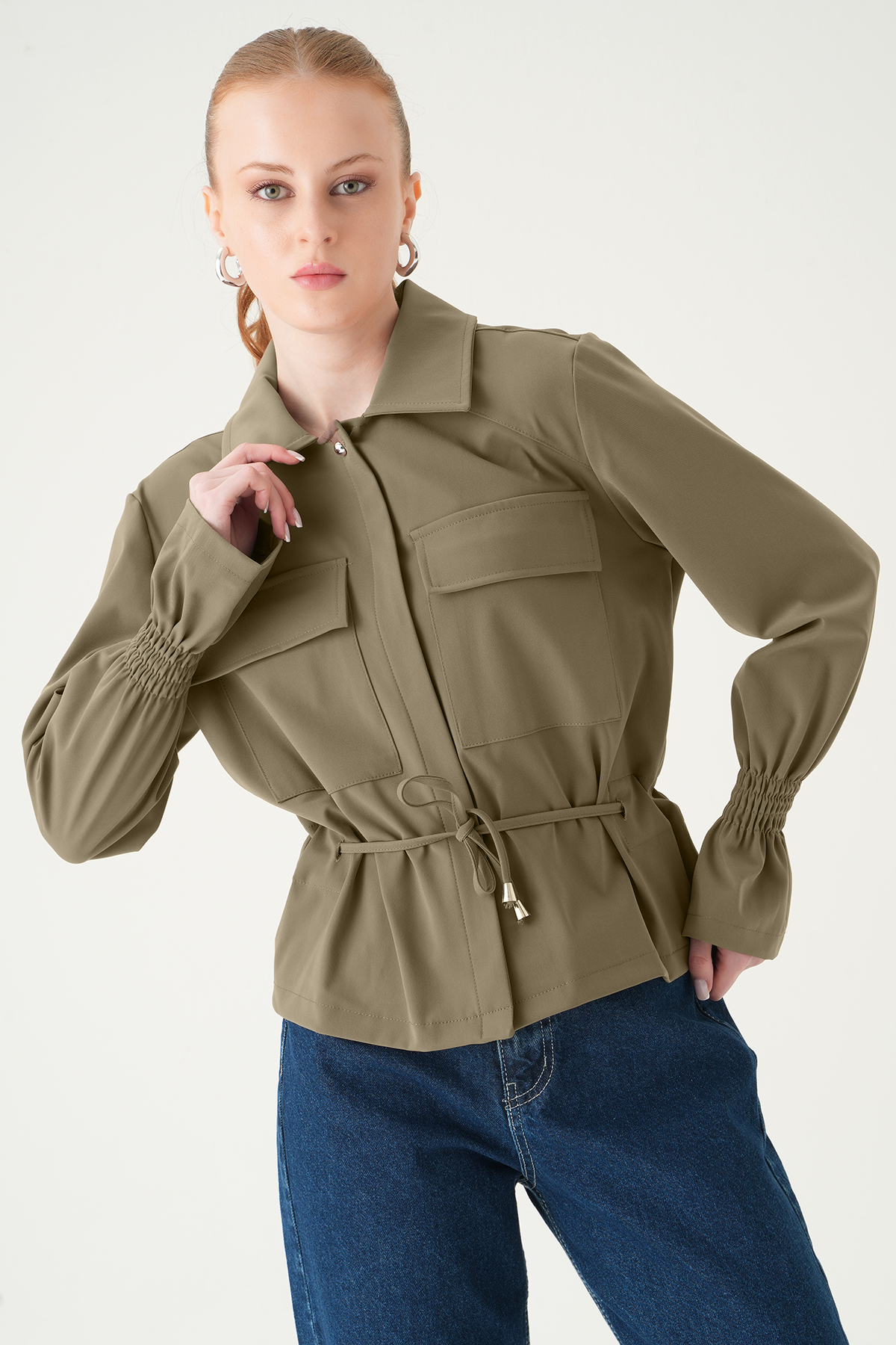 Koyu Vizon Kol Lastikli Düğmeli Ceket 251856 