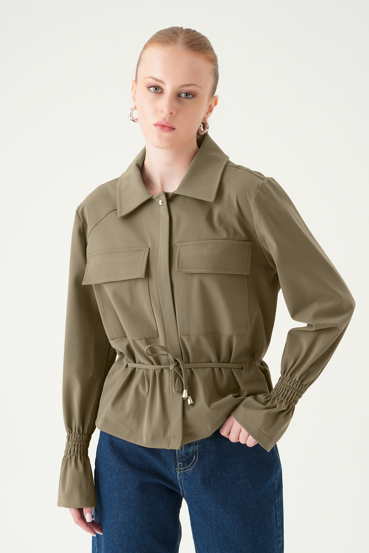 Koyu Vizon Kol Lastikli Düğmeli Ceket 251856 - 6