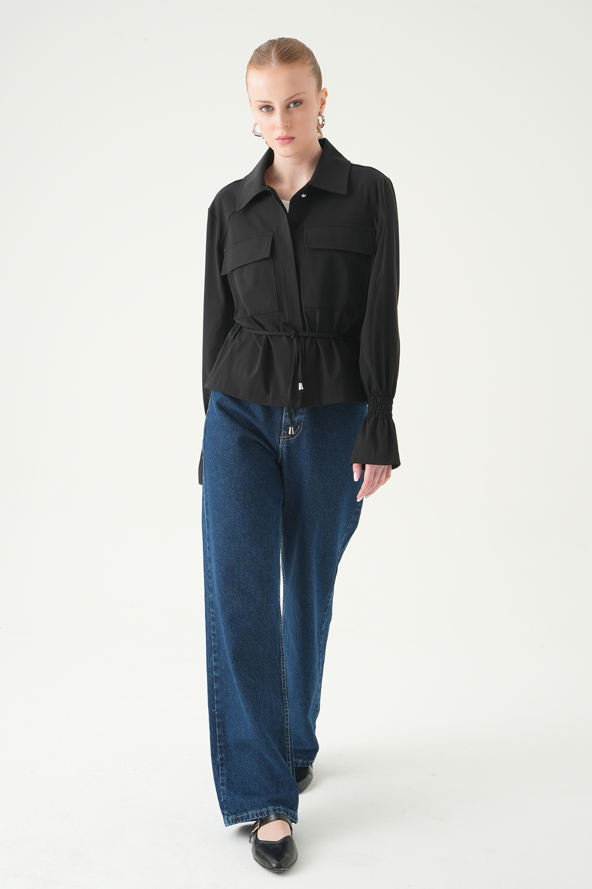 Siyah Kol Lastikli Düğmeli Ceket 251856 - 3