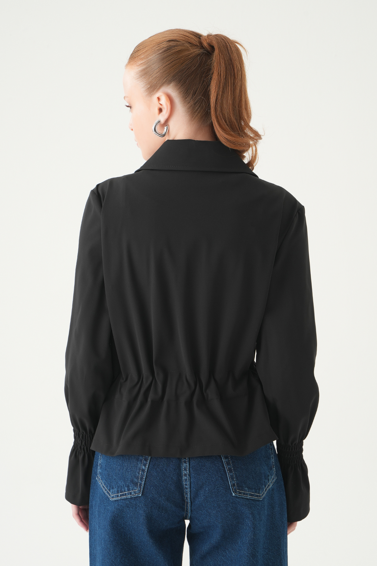 Siyah Kol Lastikli Düğmeli Ceket 251856 - 5