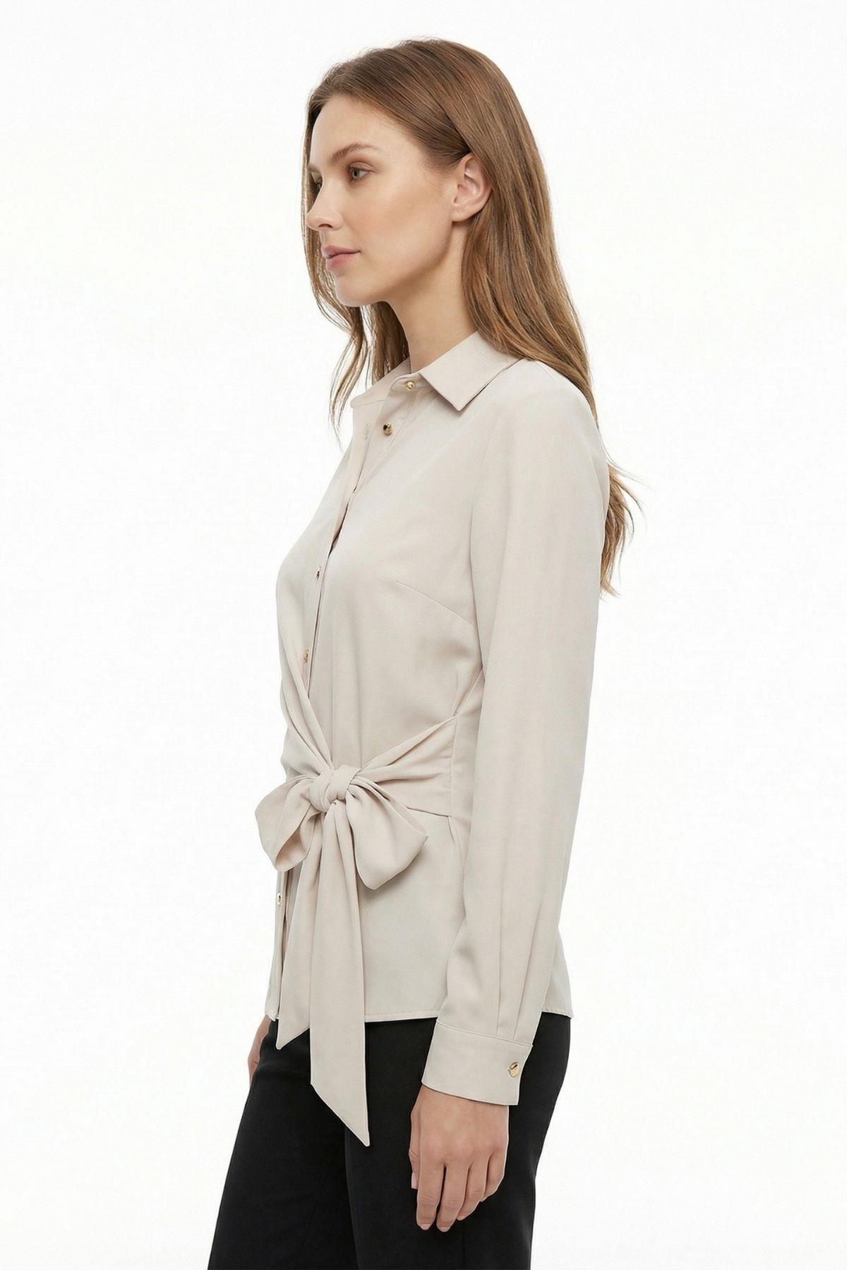 252103 Ön Bağlamalı Gömlek Krem - RAYS (1)