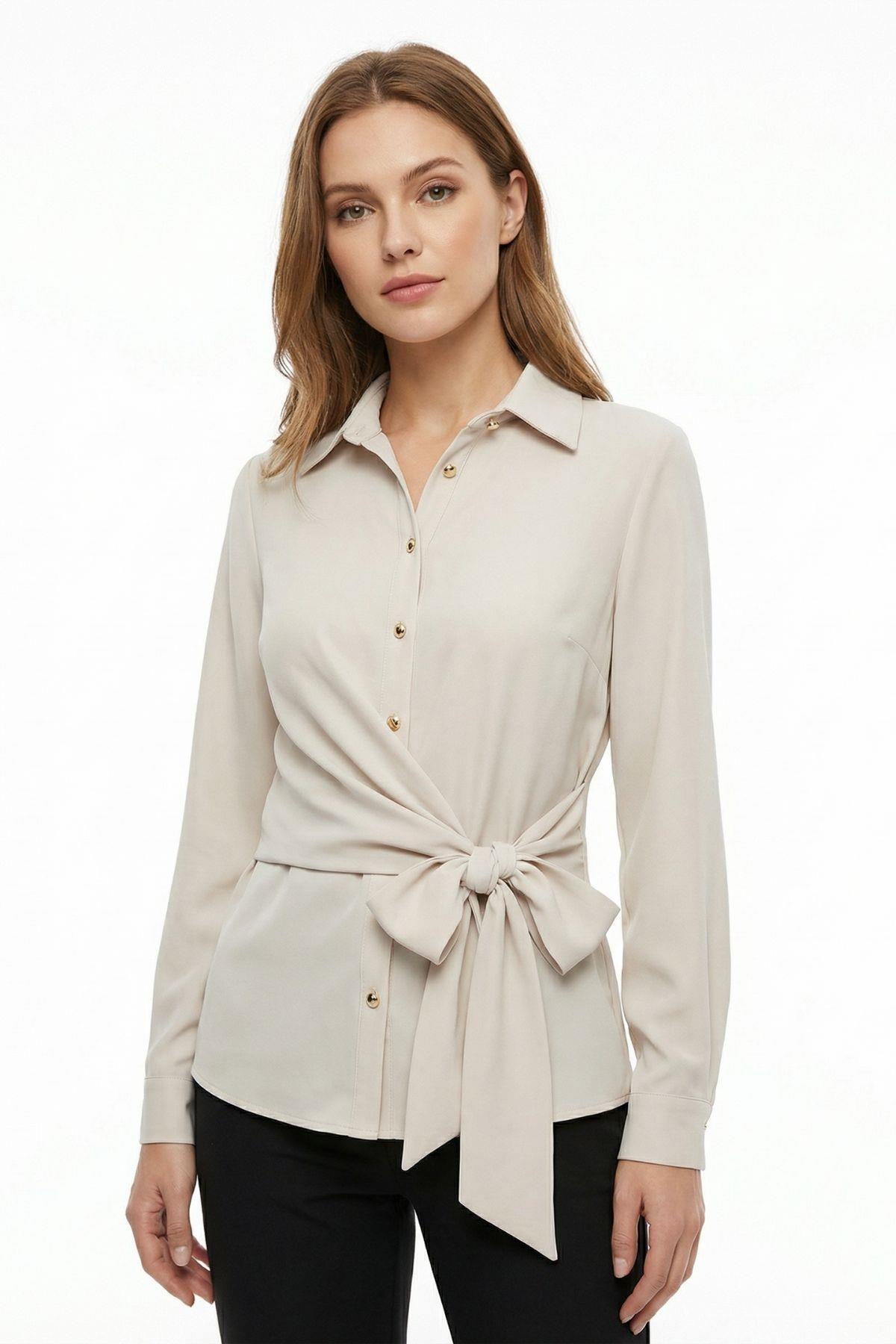 Krem Ön Bağlamalı Gömlek 252103 - RAYS