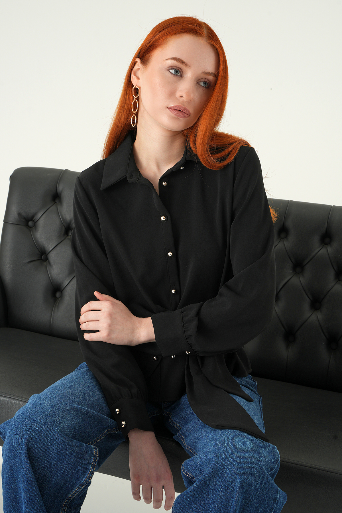 Siyah Ön Bağlamalı Gömlek 252103 - 2