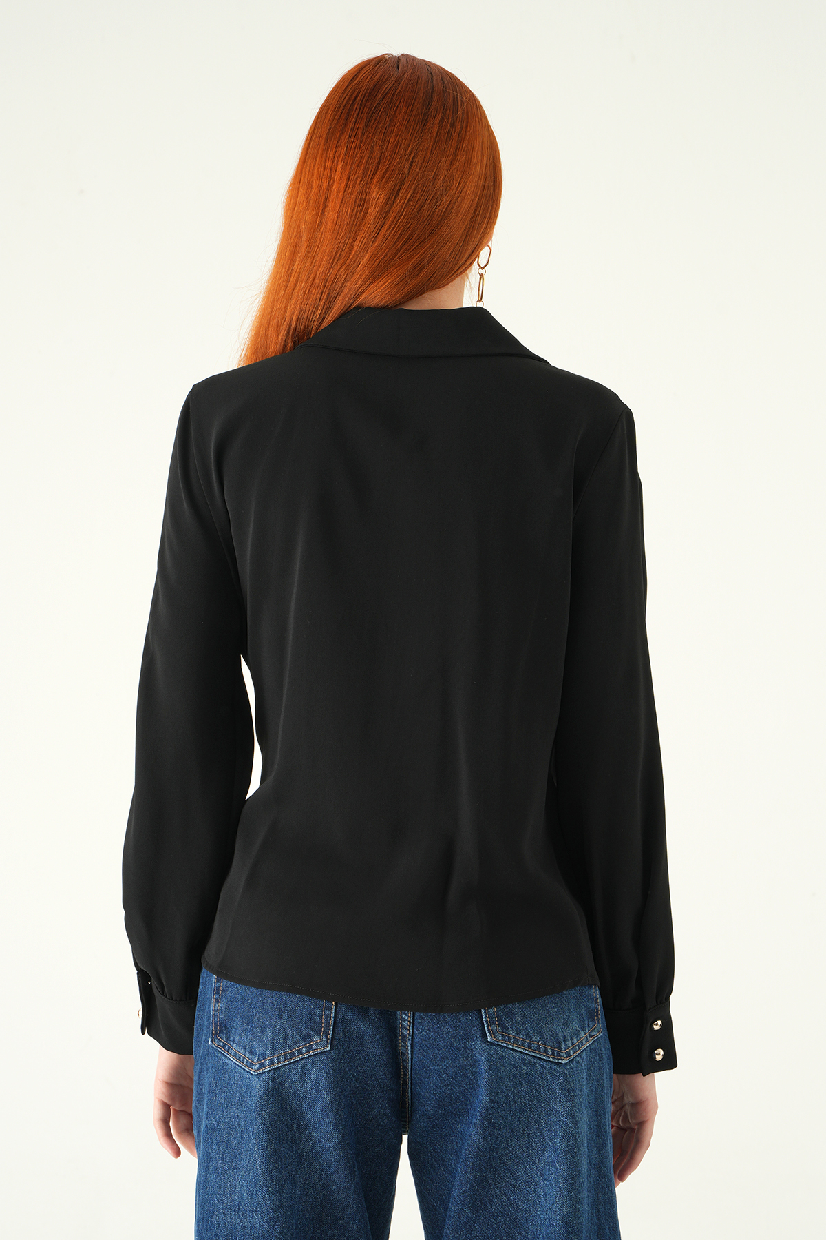 Siyah Ön Bağlamalı Gömlek 252103 - 5