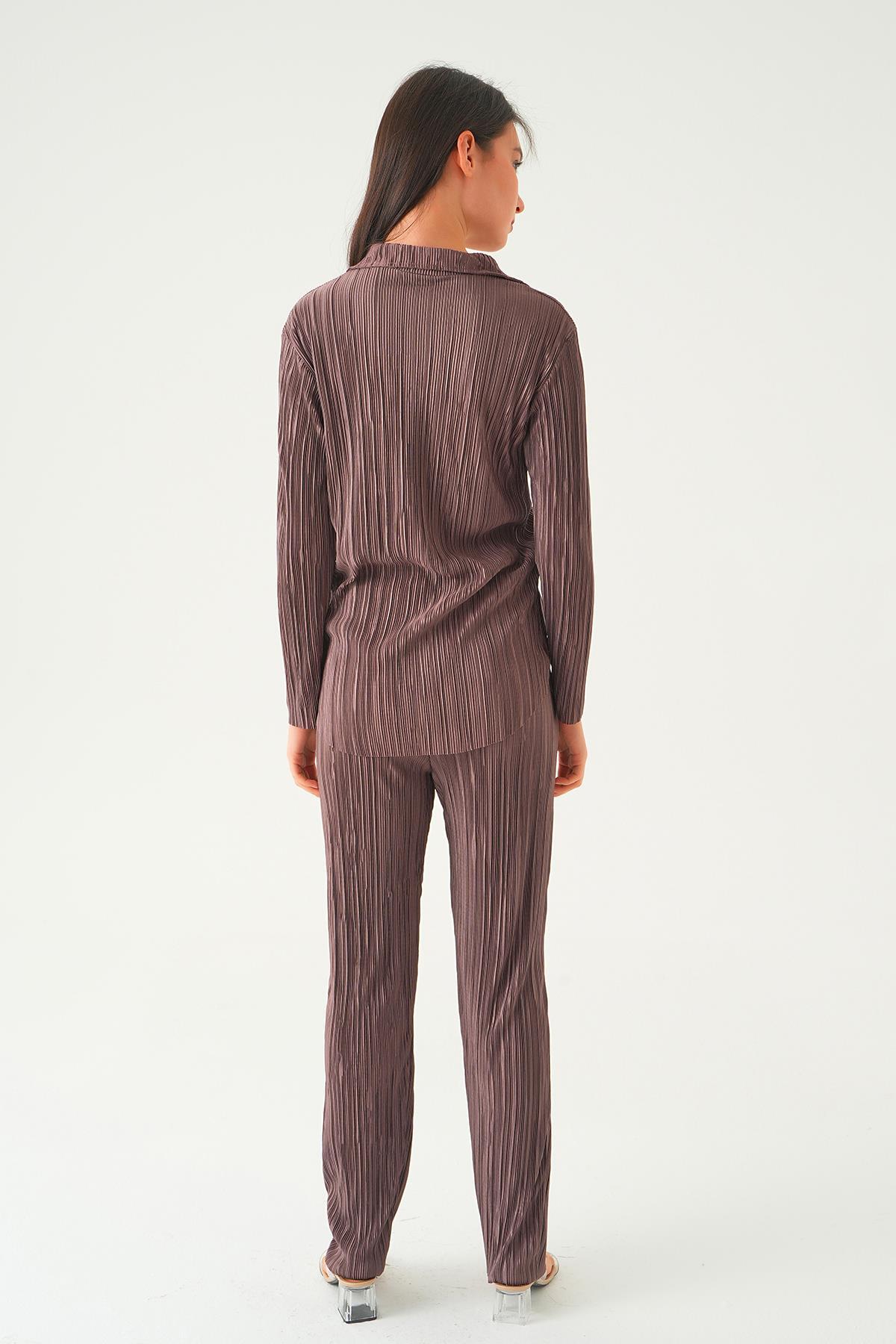 2525 Pliseli Pantolon Takım Acı Kahve - 5
