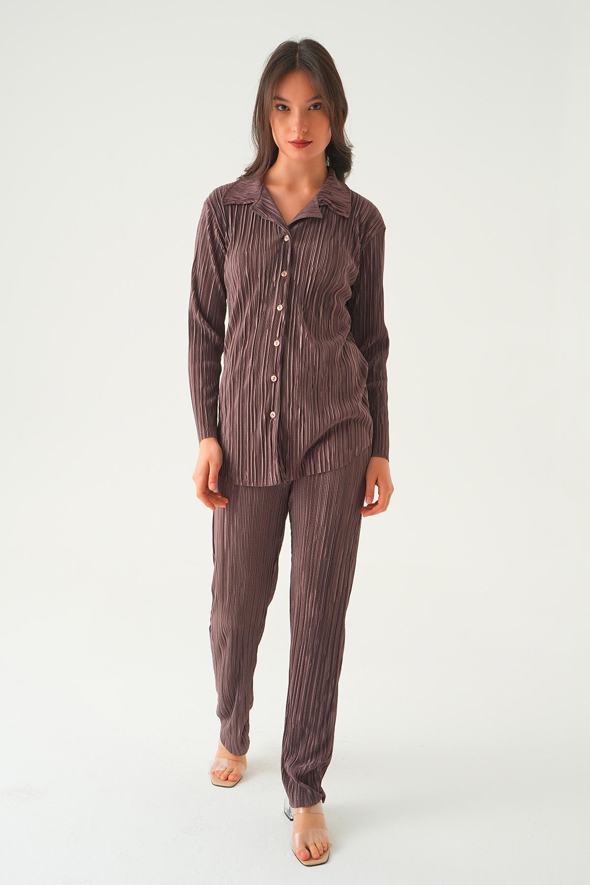 Acı Kahve Pliseli Pantolon Takım 2525 - 2