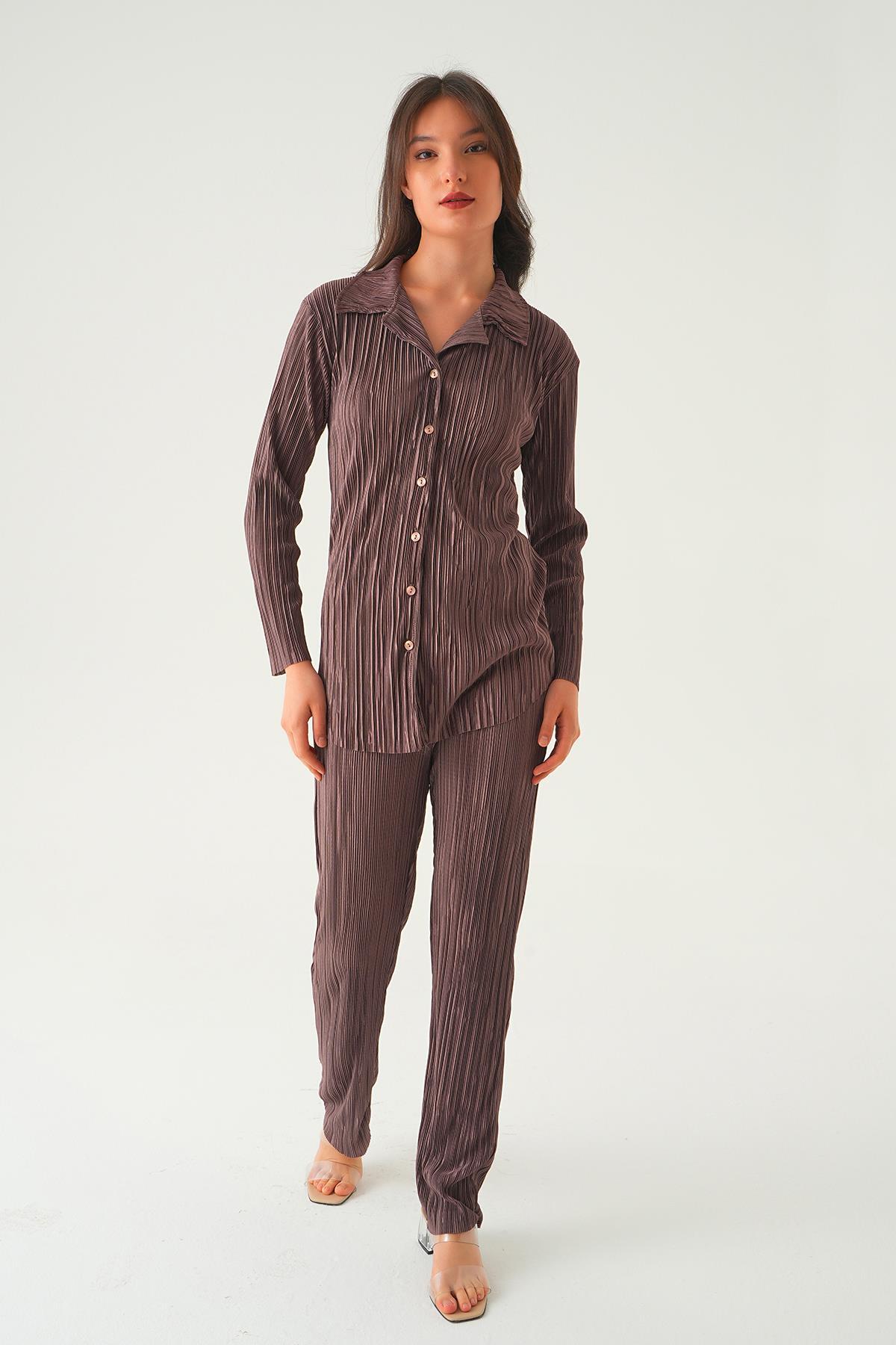 Acı Kahve Pliseli Pantolon Takım 2525 - 3