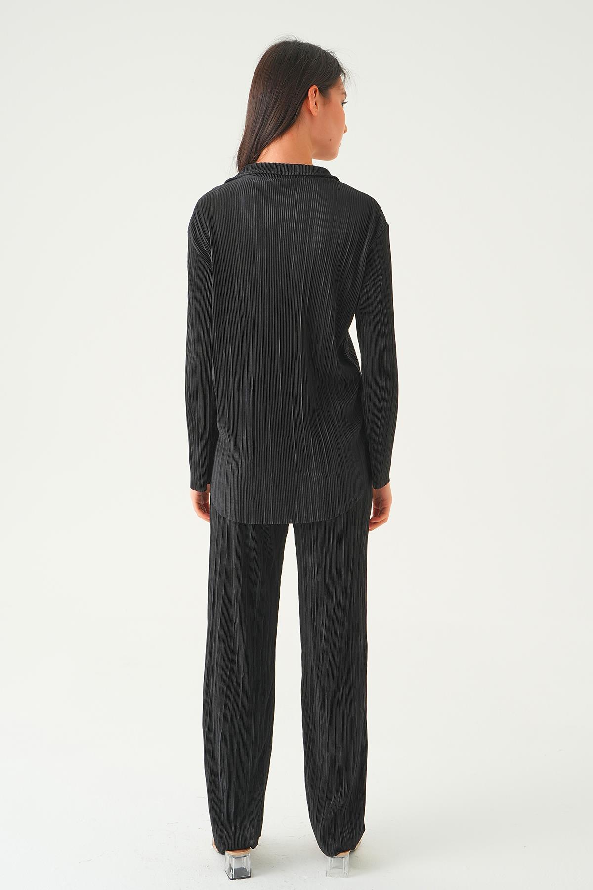 2525 Pliseli Pantolon Takım Siyah - 5