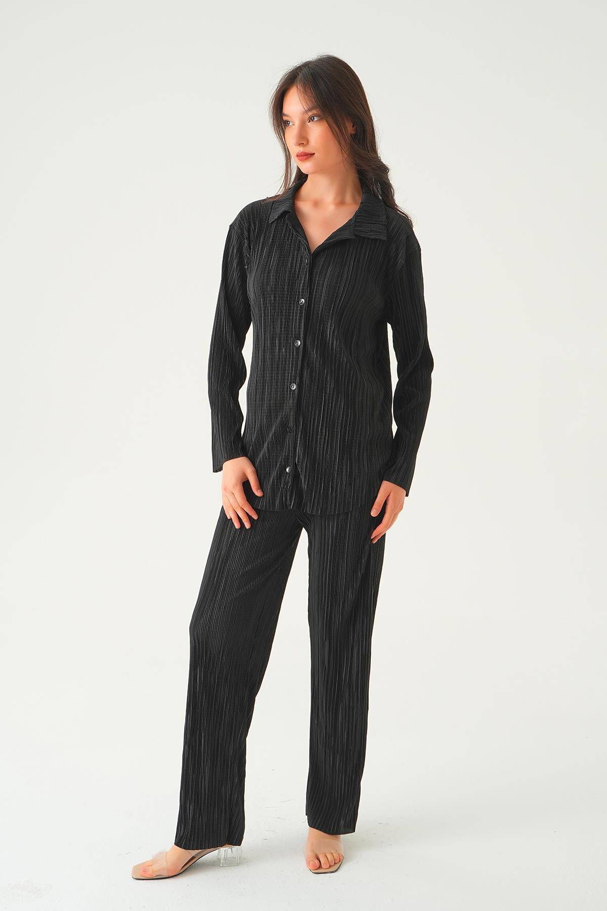 Siyah Pliseli Pantolon Takım 2525 - 3