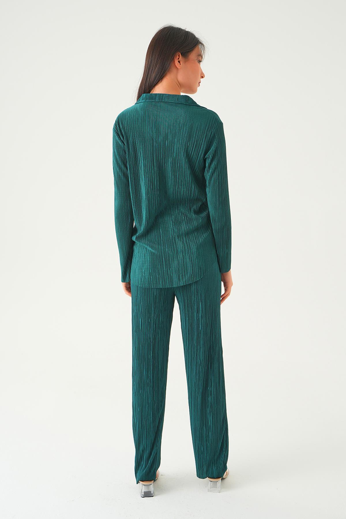 2525 Pliseli Pantolon Takım Zümrüt - 4