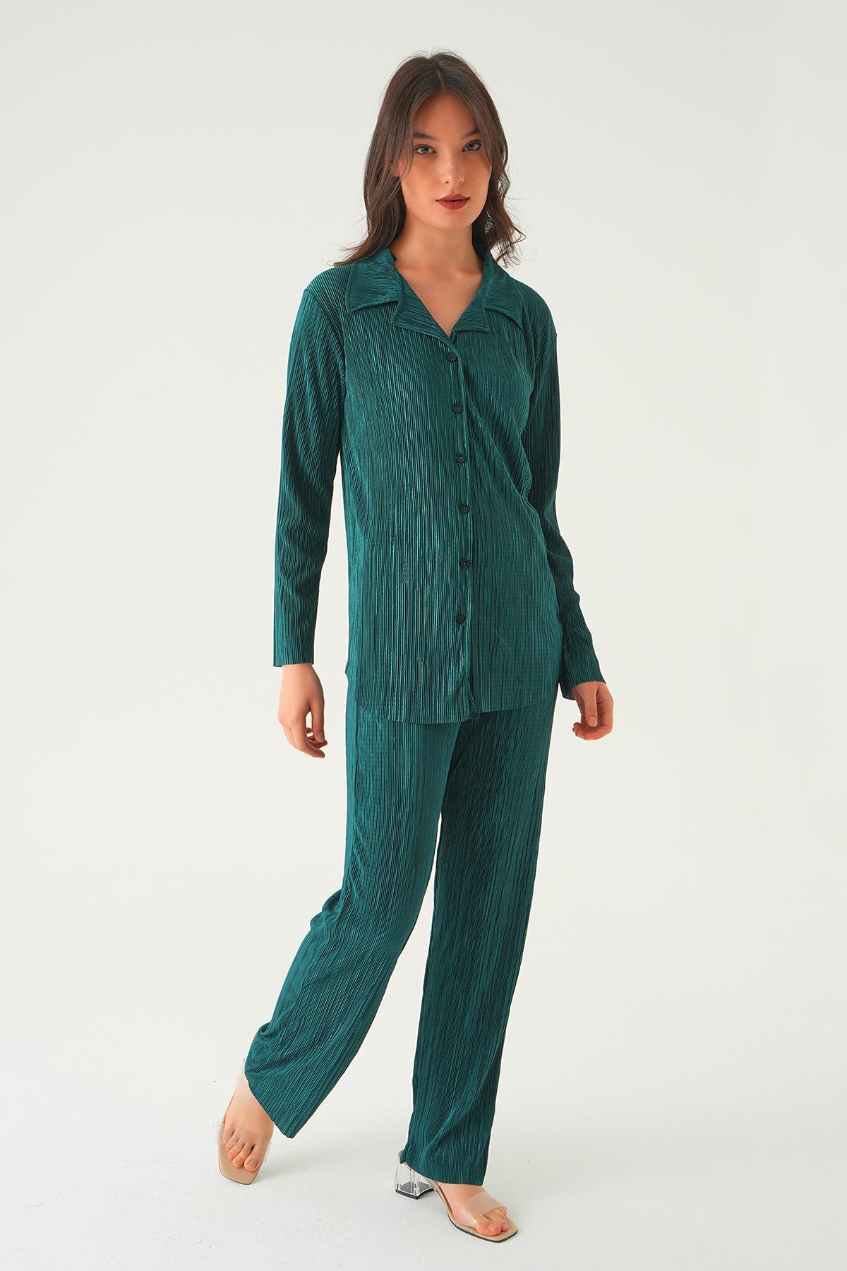 Zümrüt Pliseli Pantolon Takım 2525 - 2