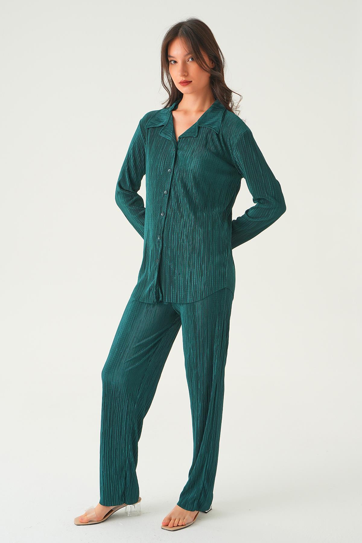 Zümrüt Pliseli Pantolon Takım 2525 - 3