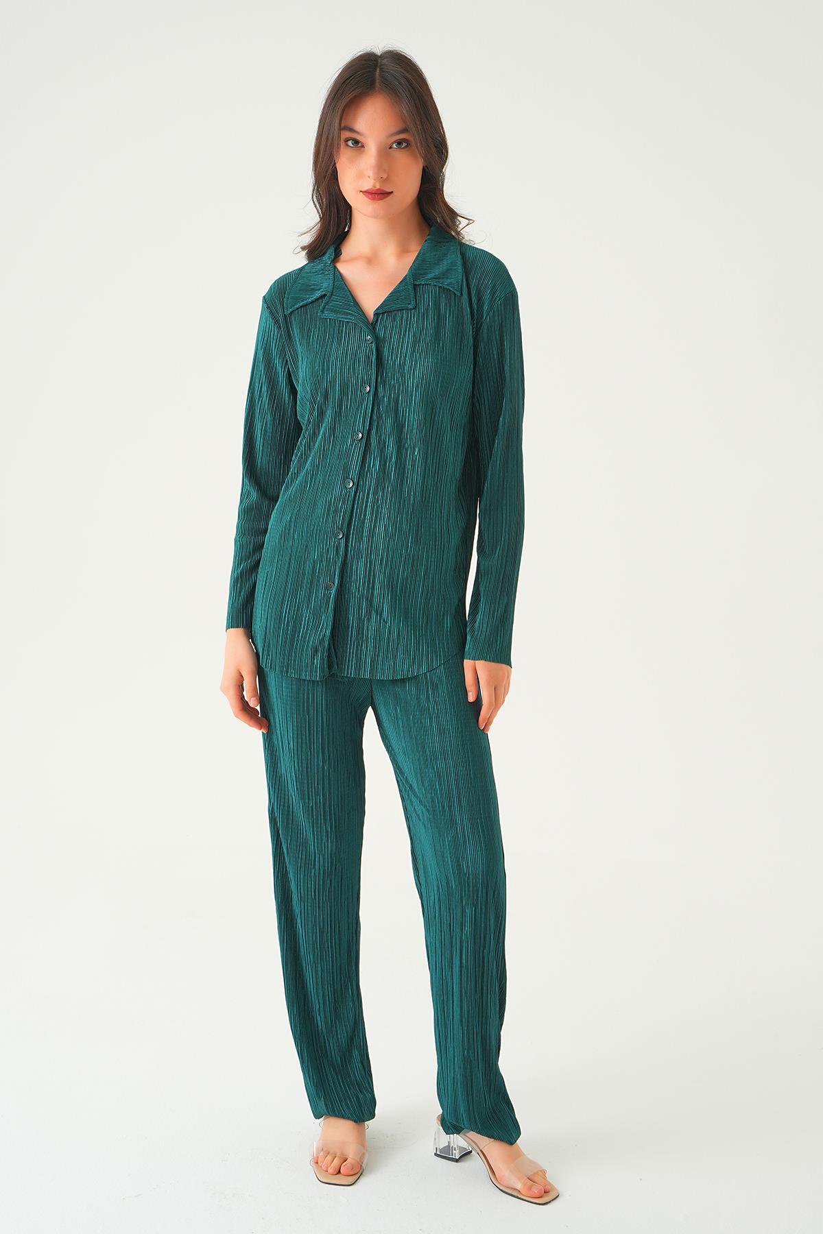 Zümrüt Pliseli Pantolon Takım 2525 - 6