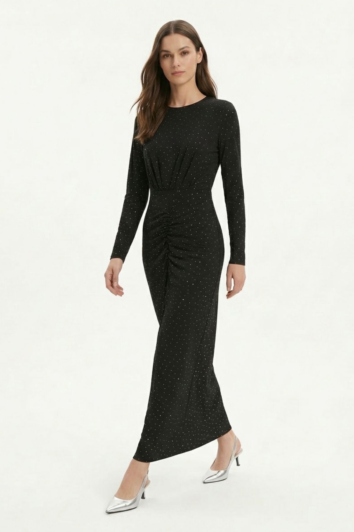 Siyah Ön Büzgülü Taşlı Elbise 252787 - RAYS