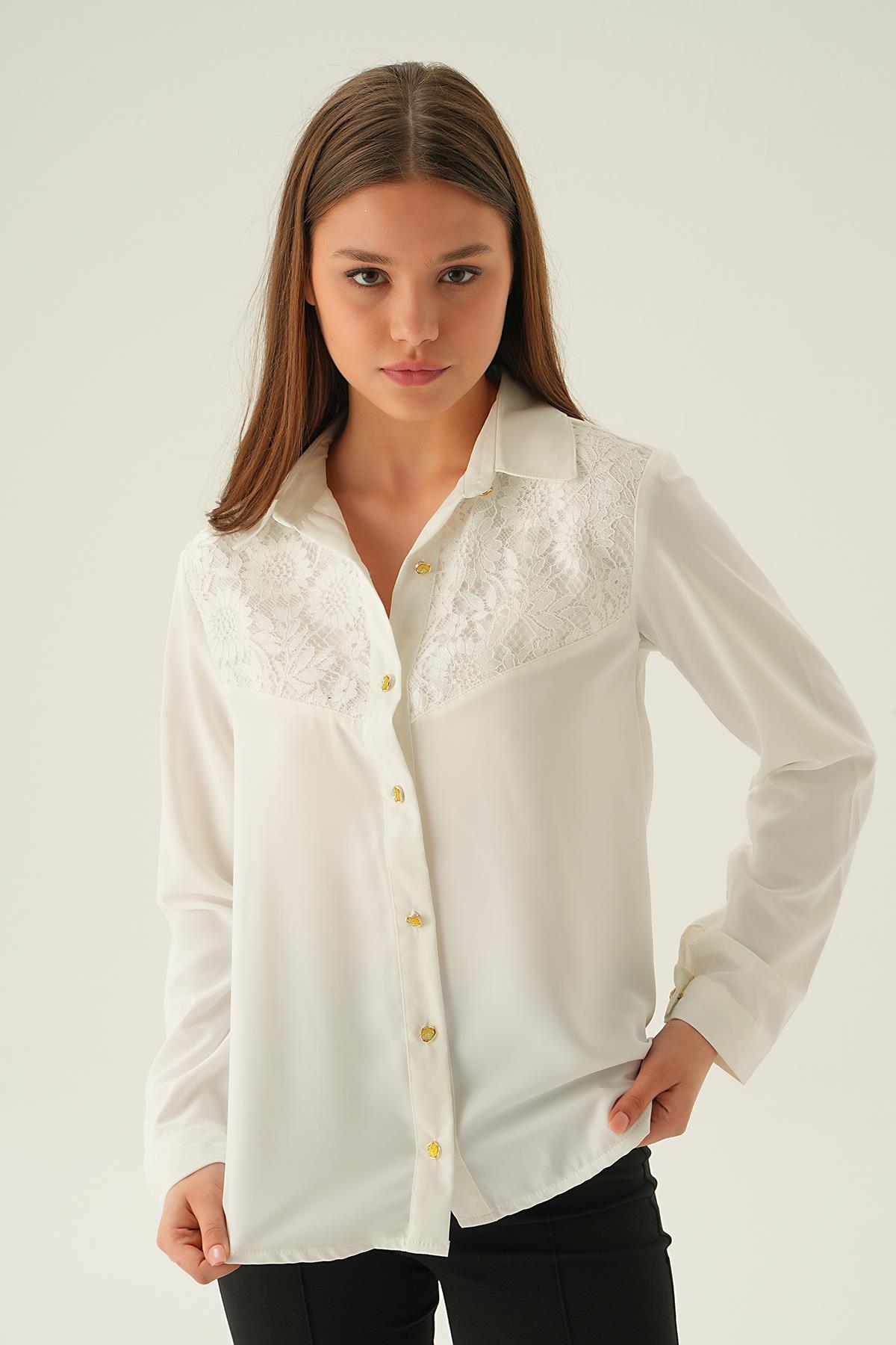 25511 Dantel detay gömlek Krem 