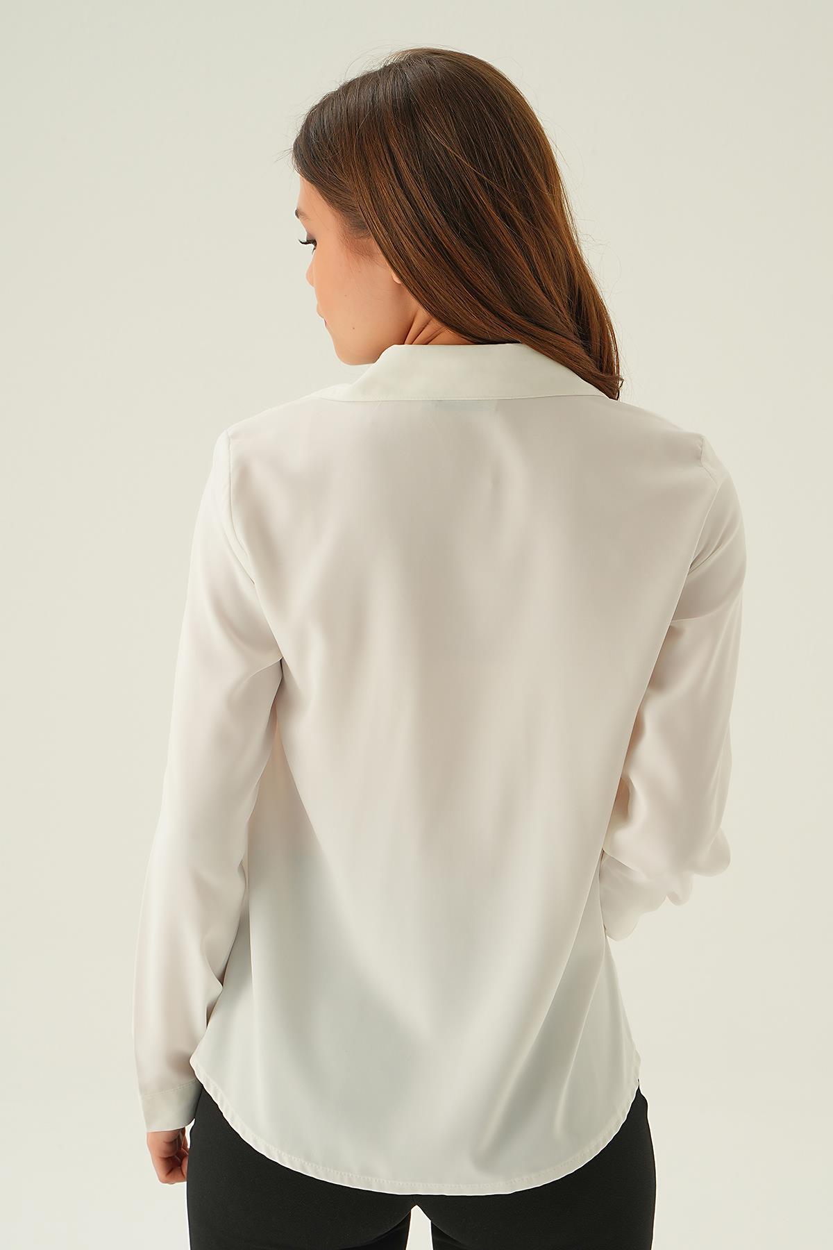 25511 Dantel detay gömlek Krem - 5