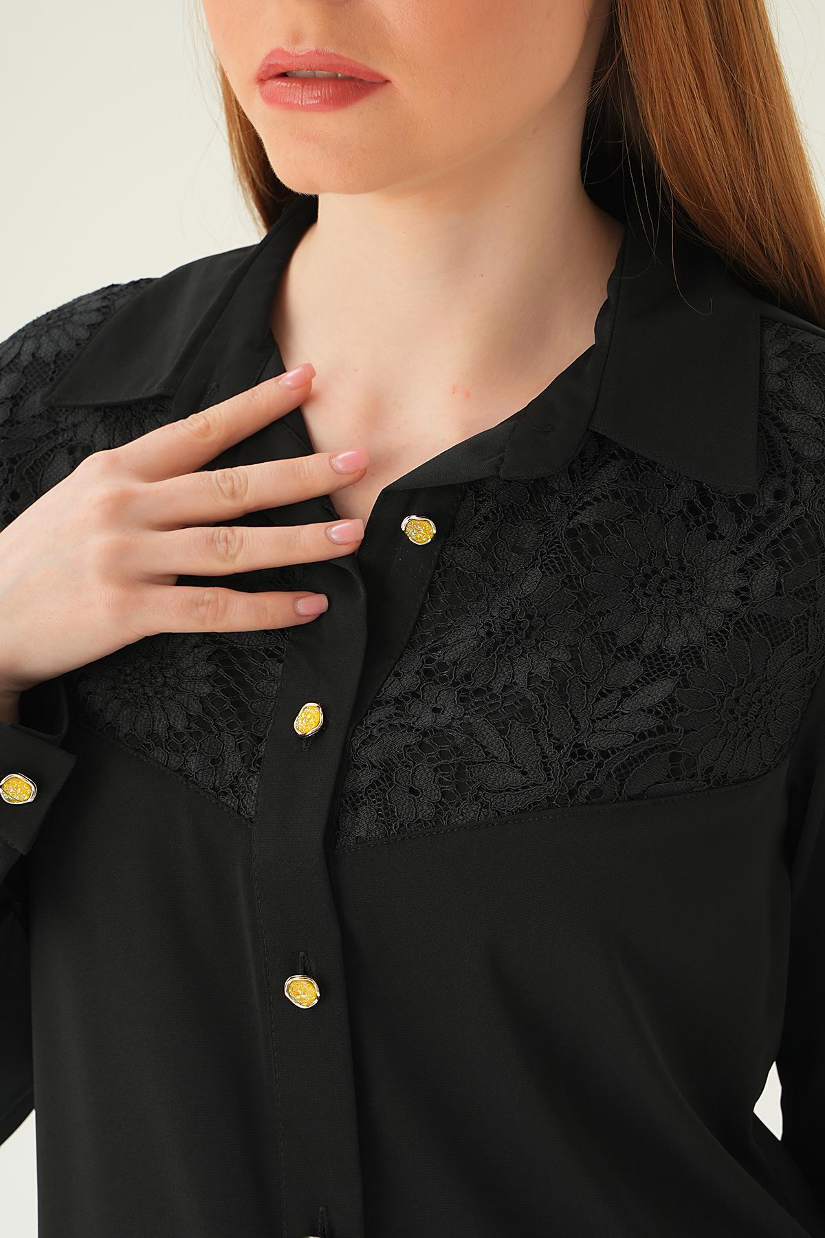 25511 Dantel detay gömlek Siyah - 2