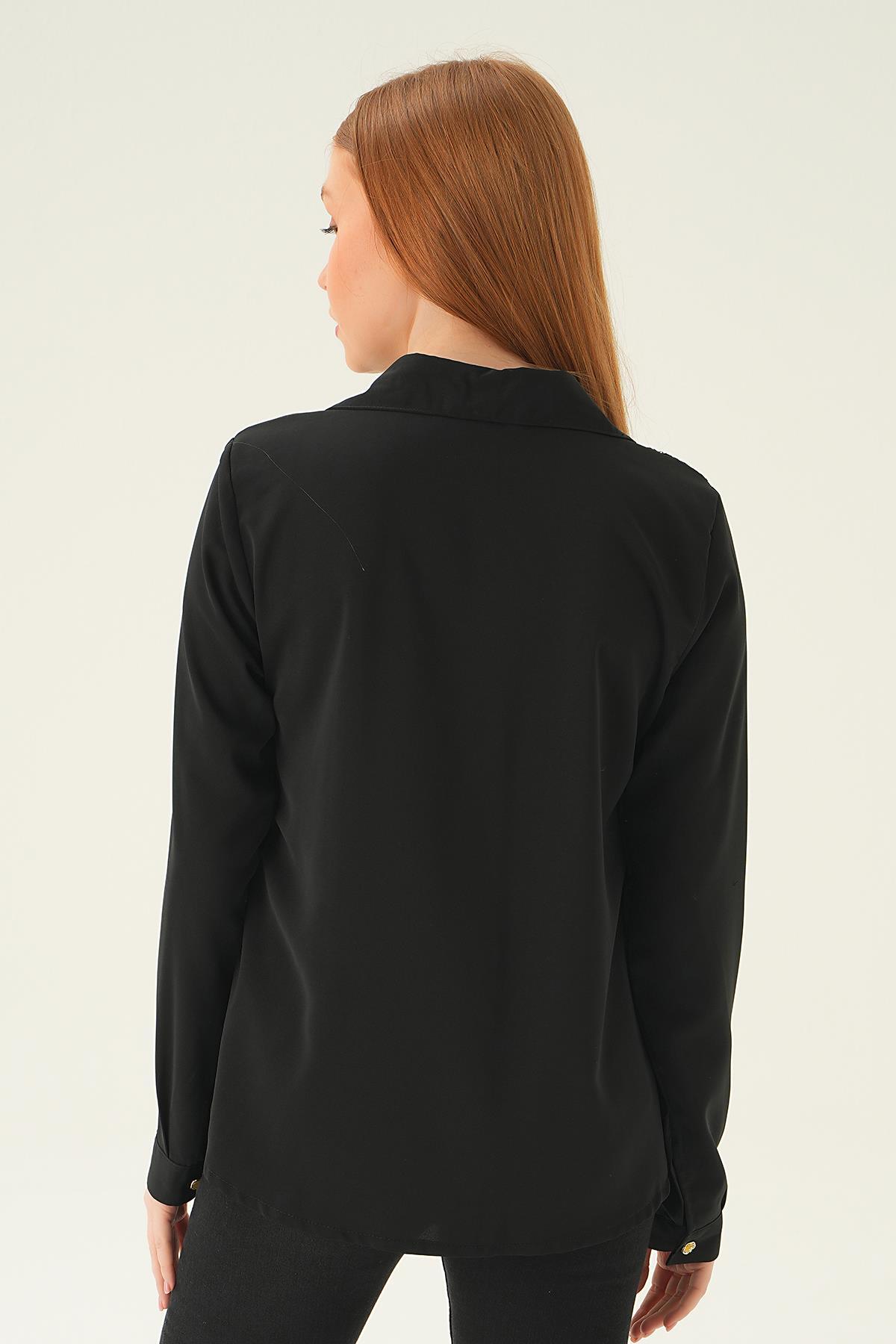 Siyah Dantel Detay Gömlek 25511 - 5