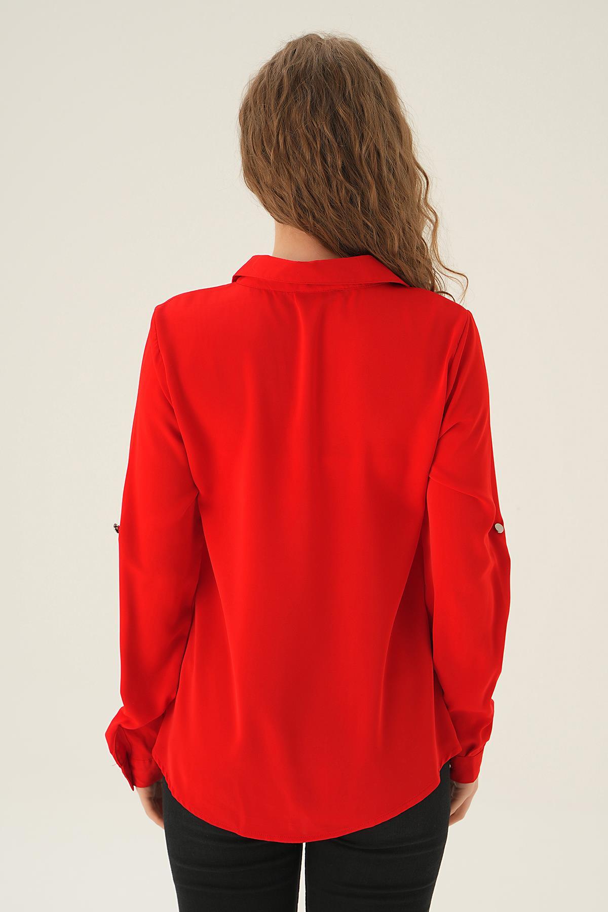 Kırmızı Polo Yaka Düğme Detay Tunik 25538 - 3
