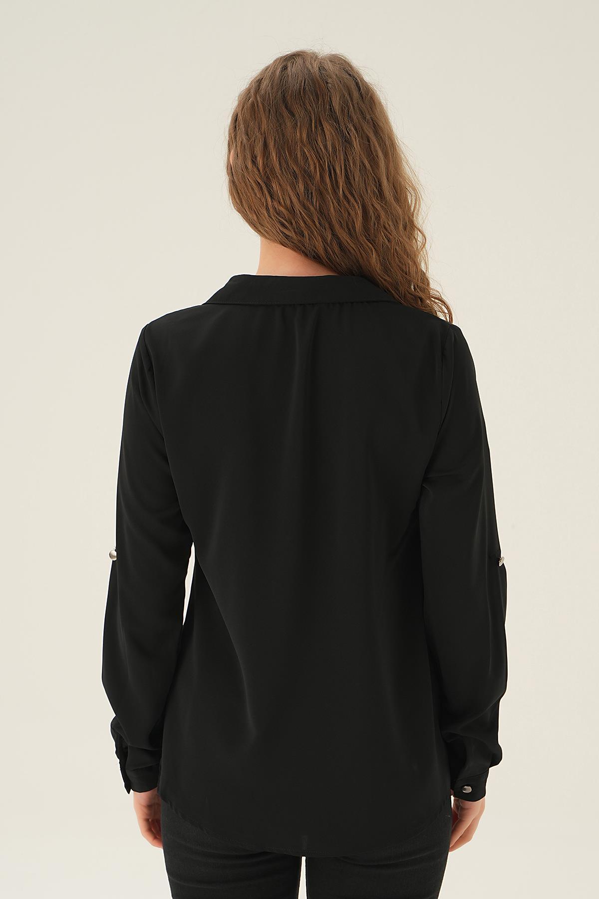 25538 Polo Yaka Düğme Detay Tunik Siyah - 3