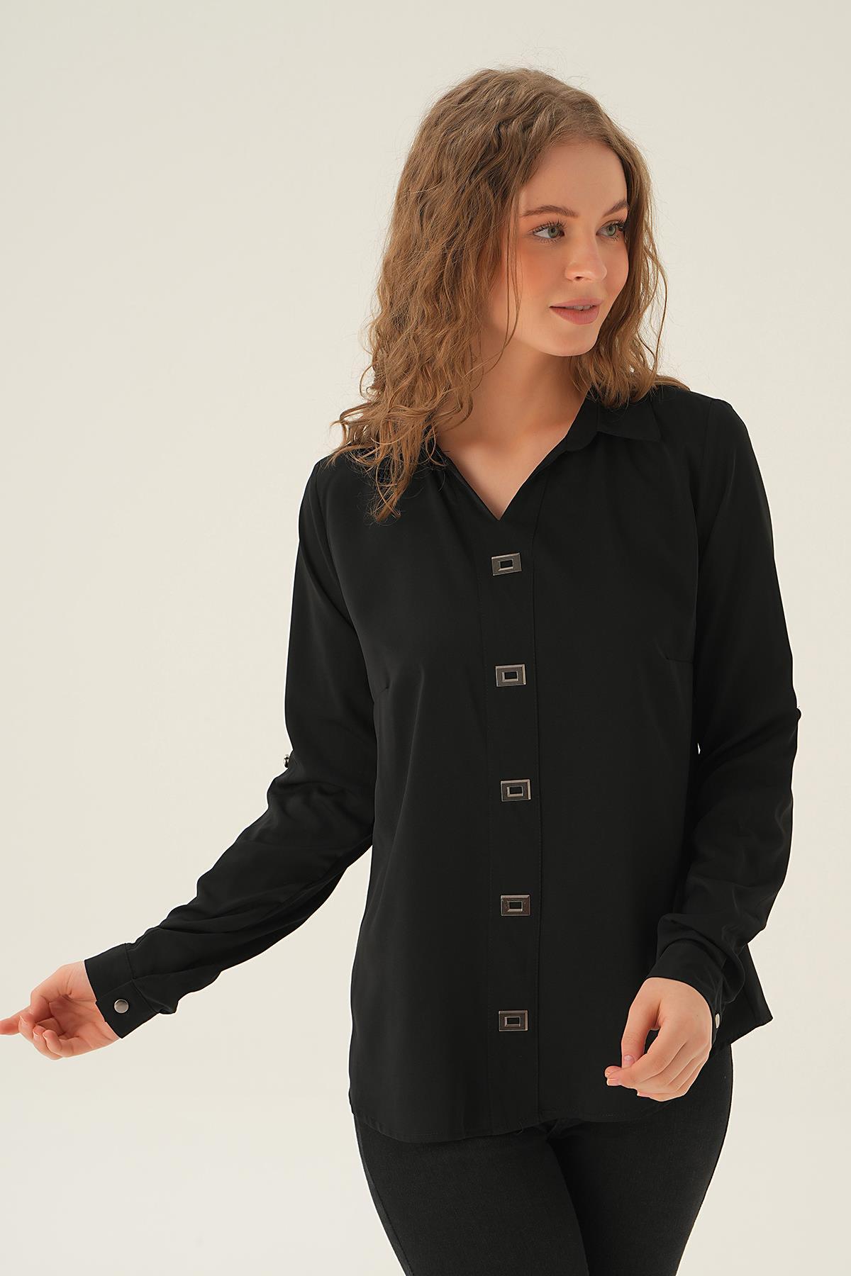 Siyah Polo Yaka Düğme Detay Tunik 25538 - 2