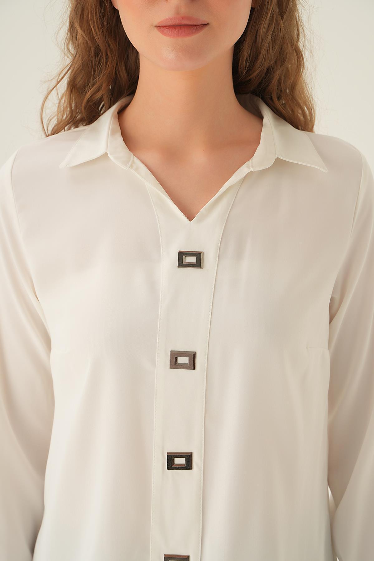 Taş Polo Yaka Düğme Detay Tunik 25538 - 3