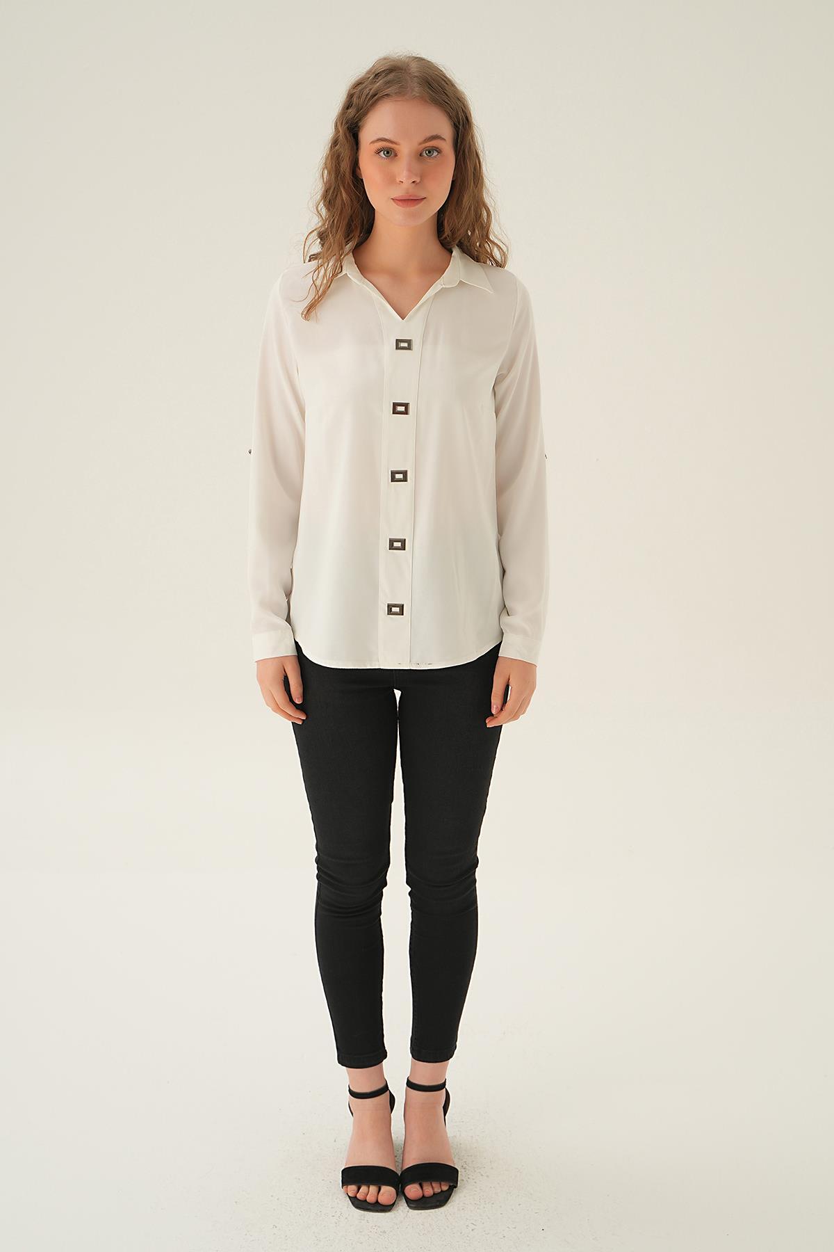 Taş Polo Yaka Düğme Detay Tunik 25538 - 4