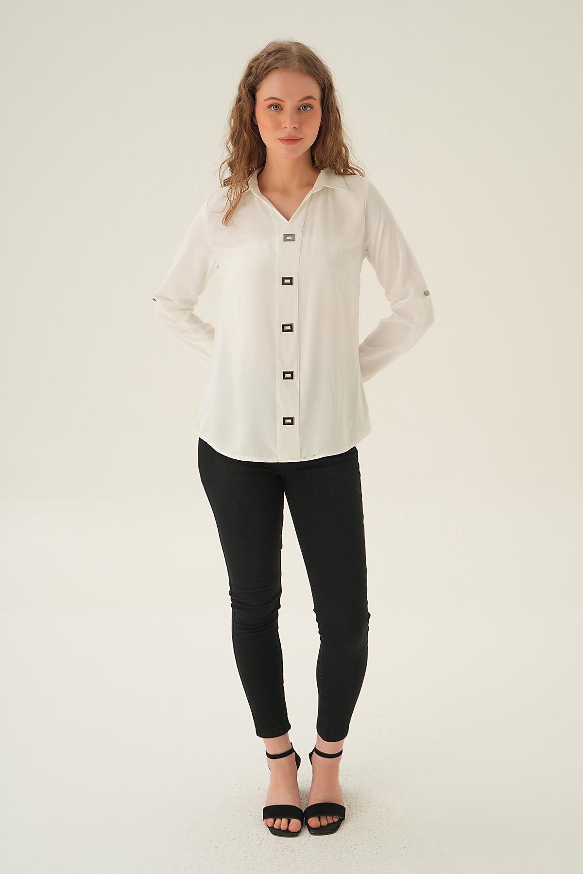 Taş Polo Yaka Düğme Detay Tunik 25538 - 5