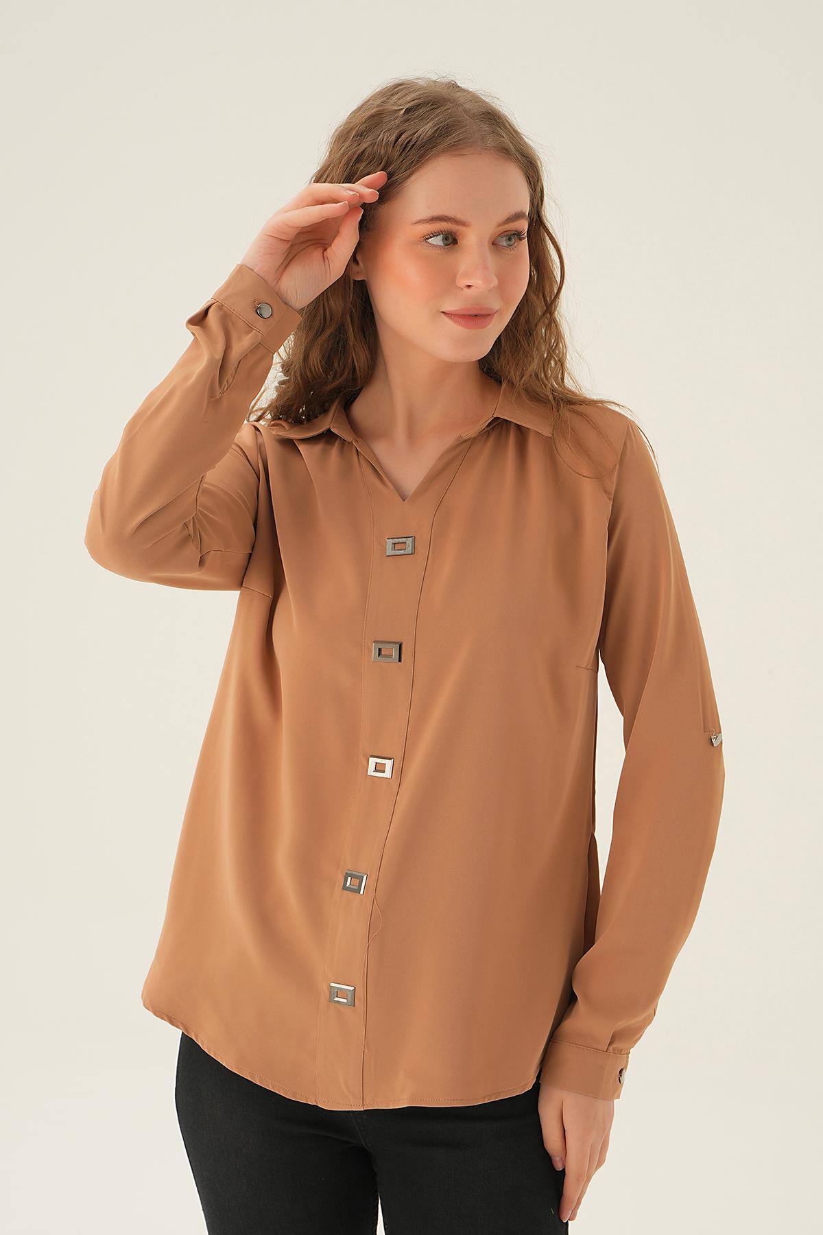 Vizon Polo Yaka Düğme Detay Tunik 25538 - 6